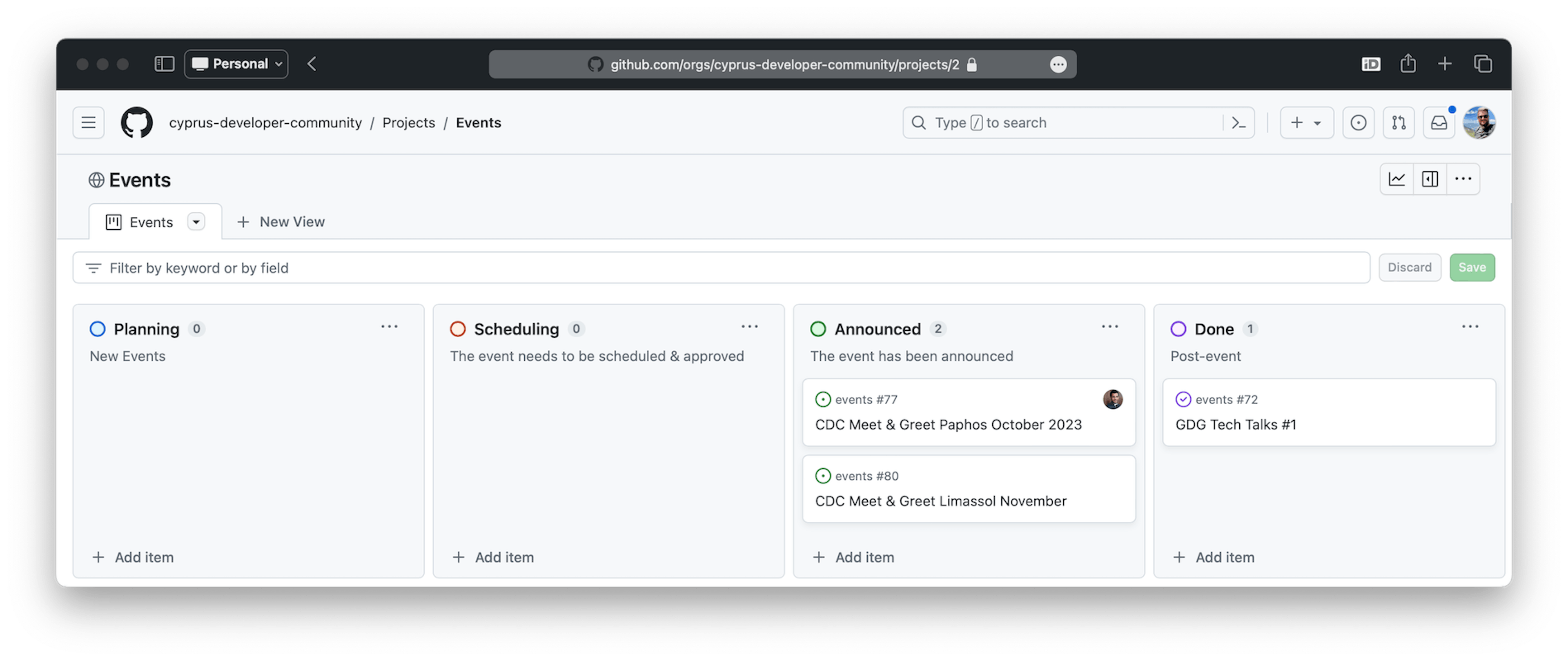 Vue du projet GitHub