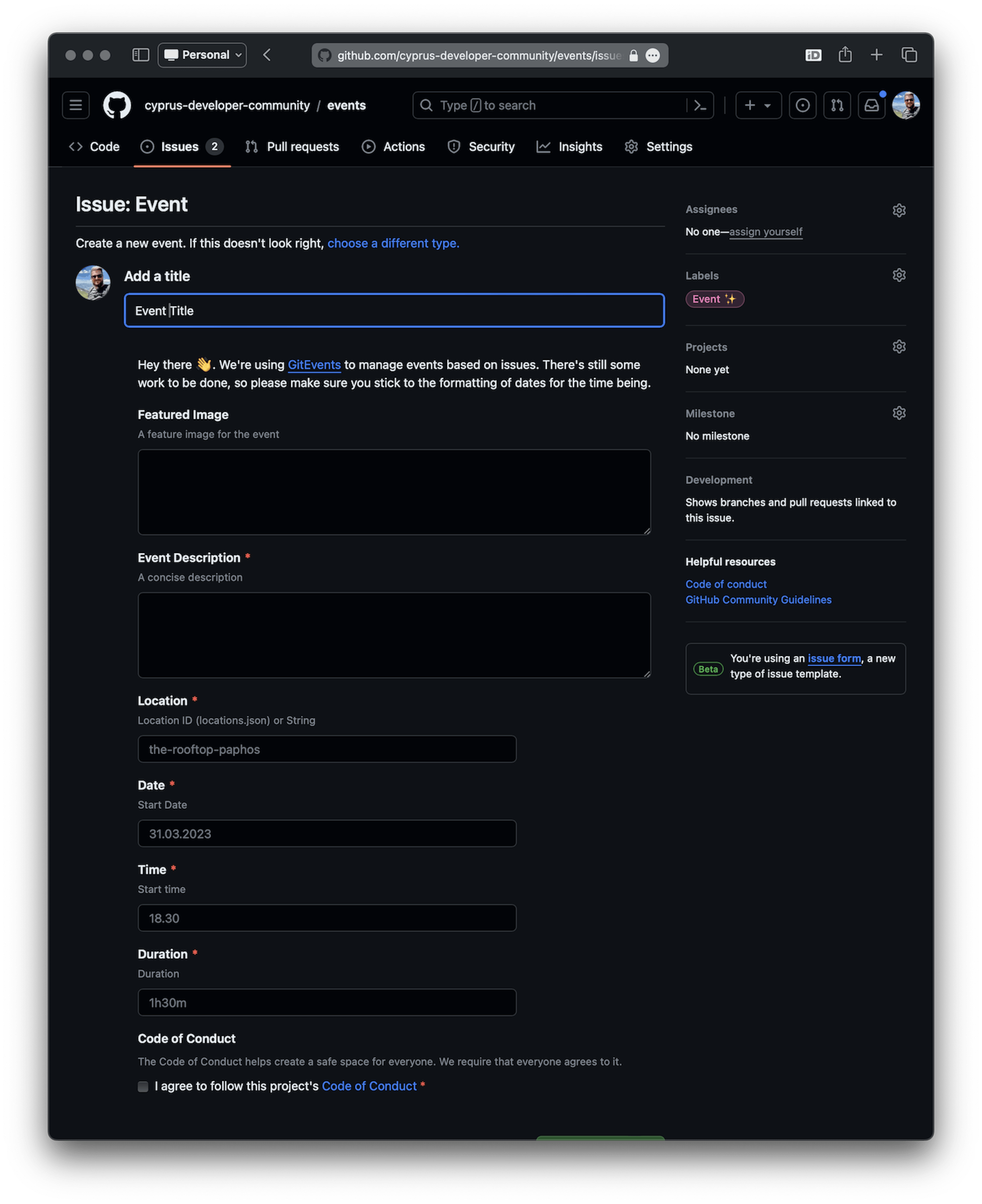 GitHub Issue Form