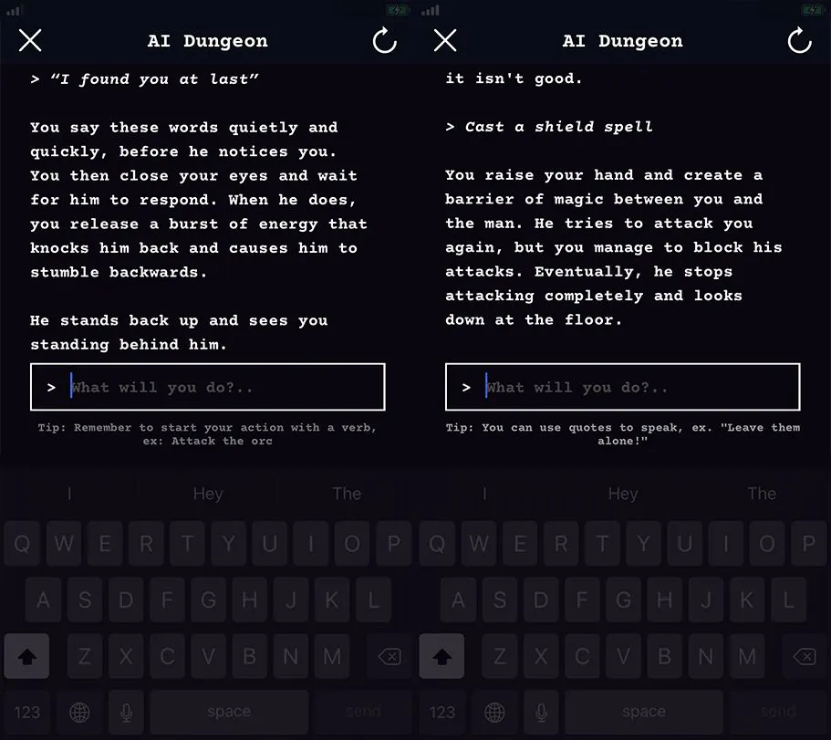 AI Dungeon text adventure gameplay