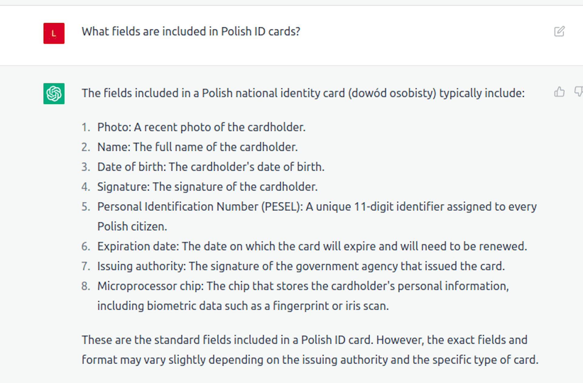 Campos de texto de identificación polaca