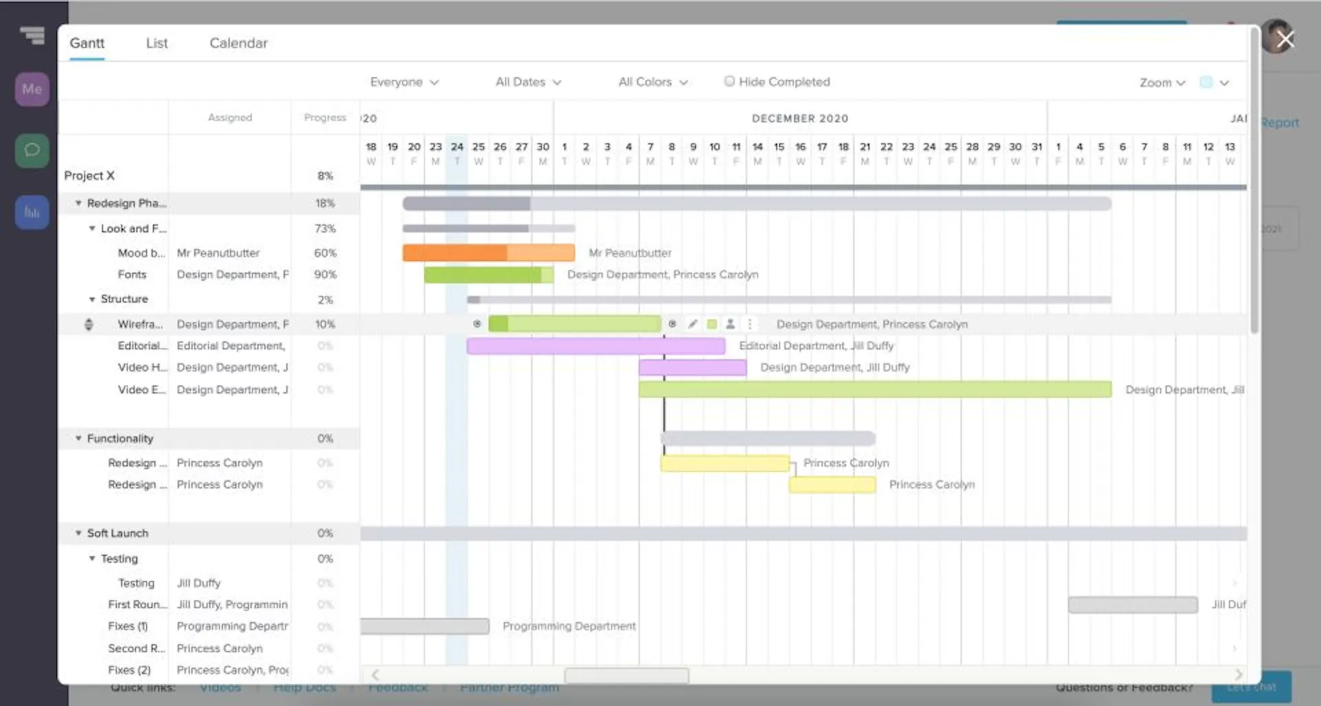 Uen Sample Gantt chart ensample using TeamGantt