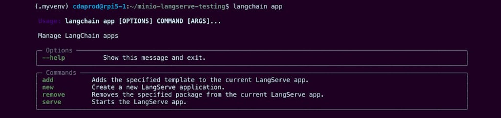 Screenshot of langchain-cli