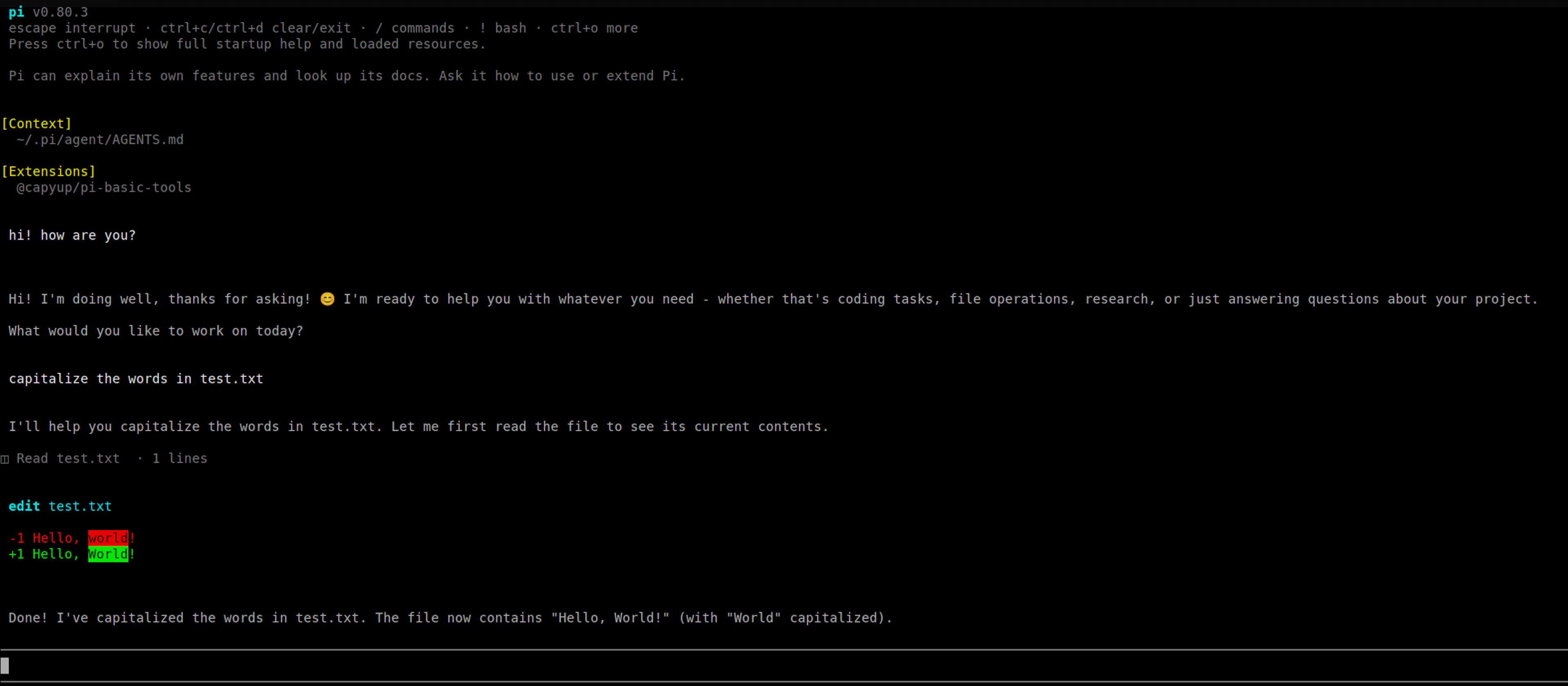 pi.dev using the vt8 theme below. Nothing fancy, but readable.