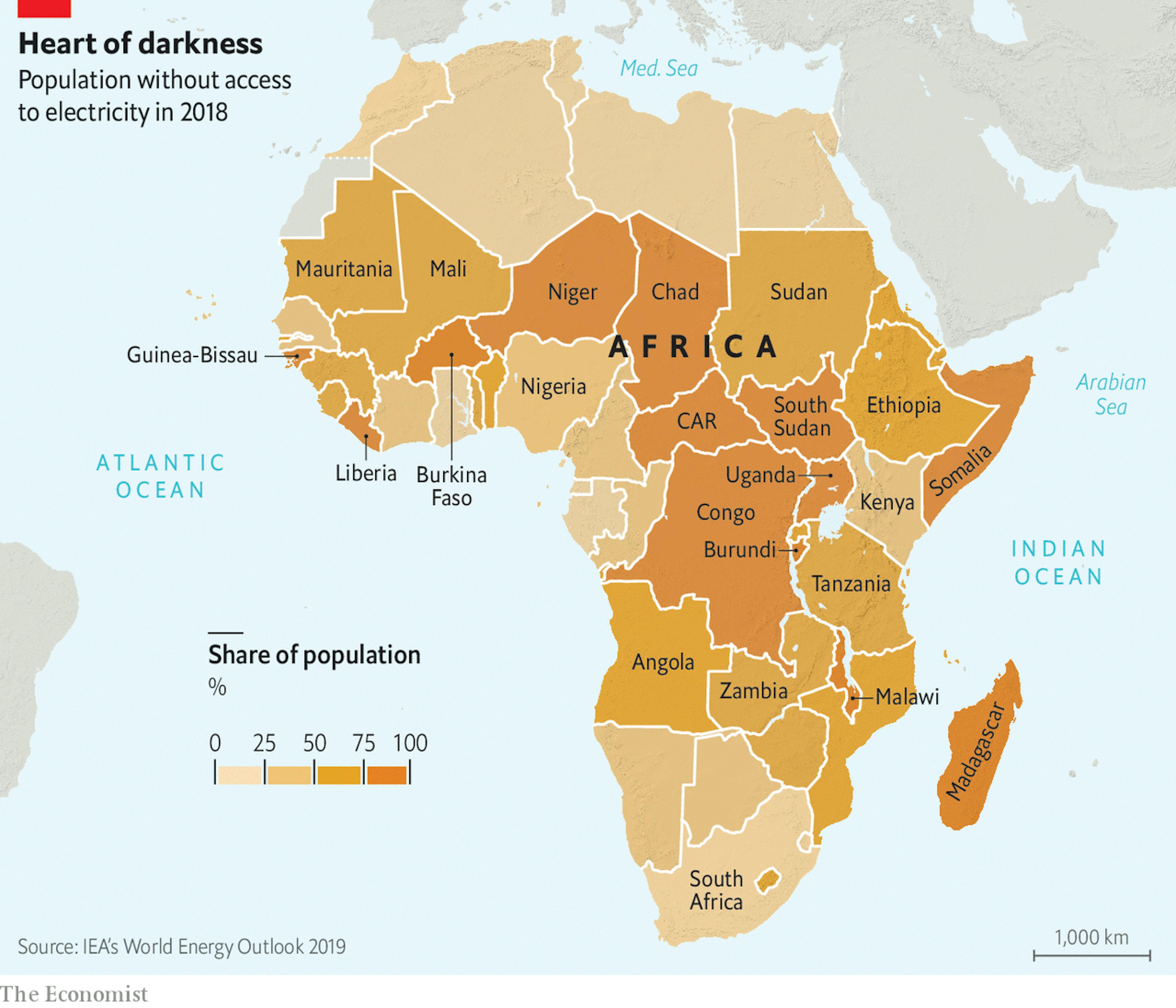 African countries without access to electricity. Source: IEA Energy Outlook