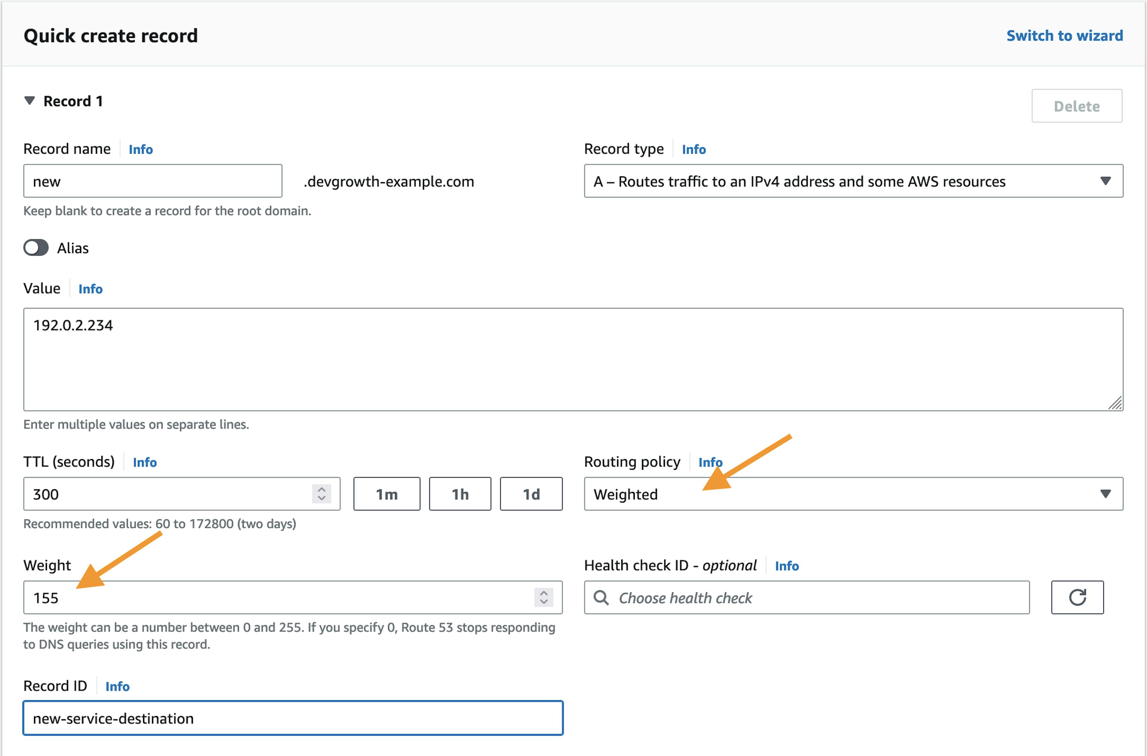 create a weighted record to shift traffic