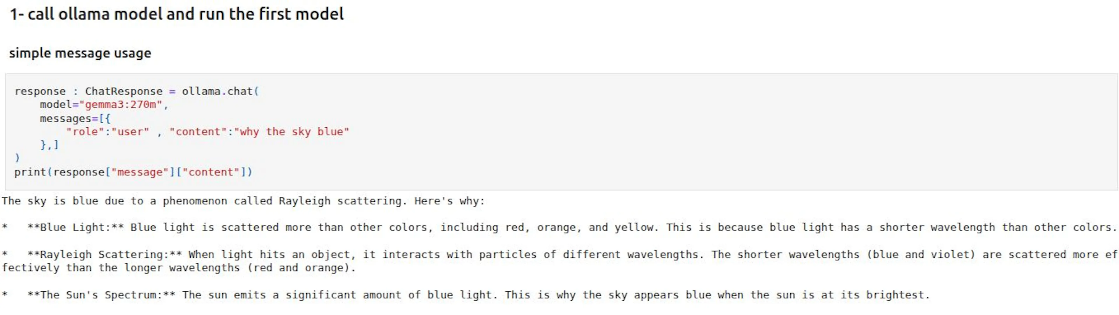 simple message out using jupyter notebook and ollama