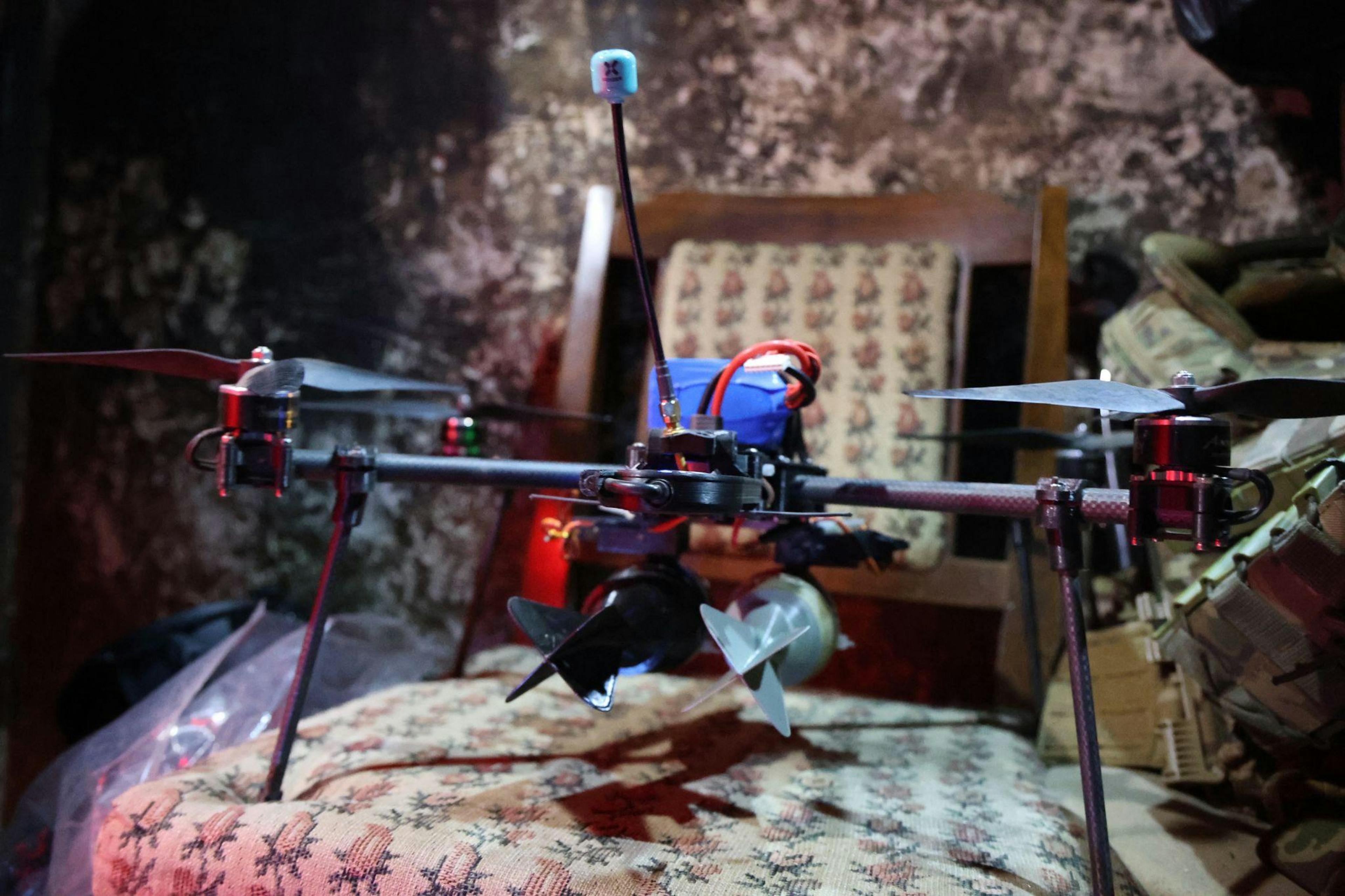 A Ukrainian FPV drone loaded with small explosives in Chasiv Yar. Photo: David Kirichenko