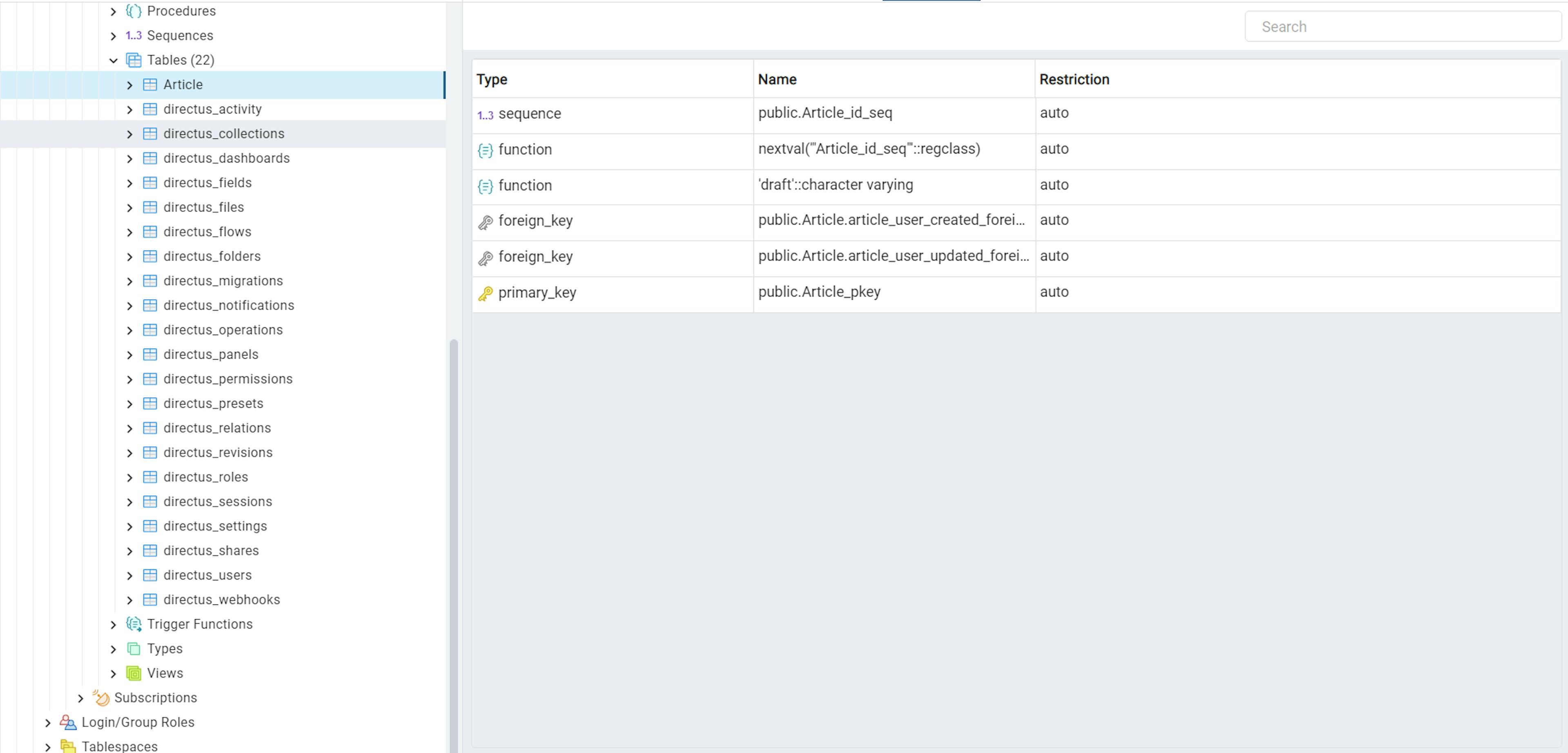 Directus with PostgreSQL database.