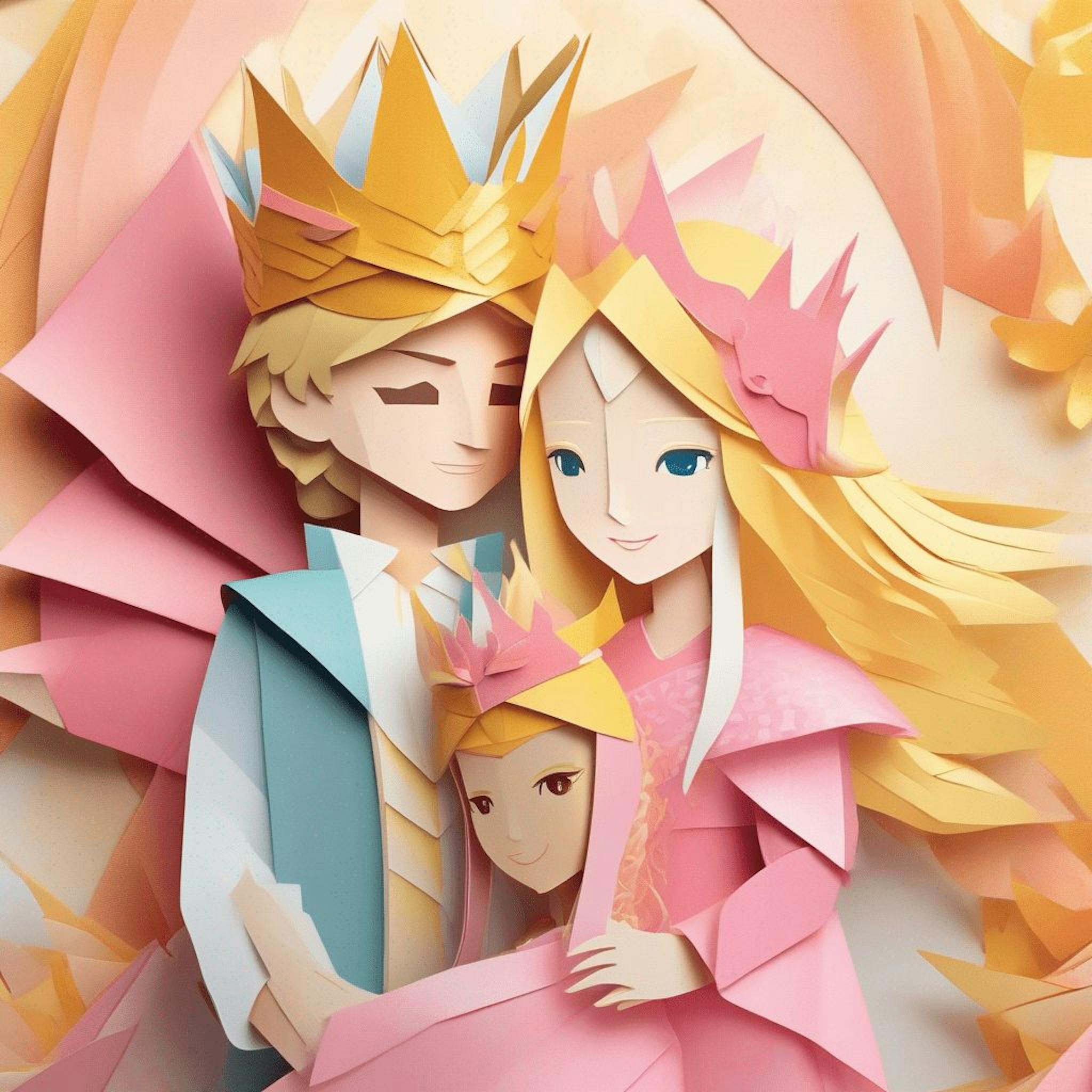 illustration of an origami family generated by Storybooks