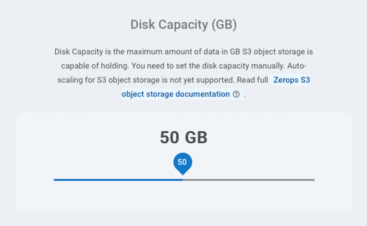Object storage size configuration