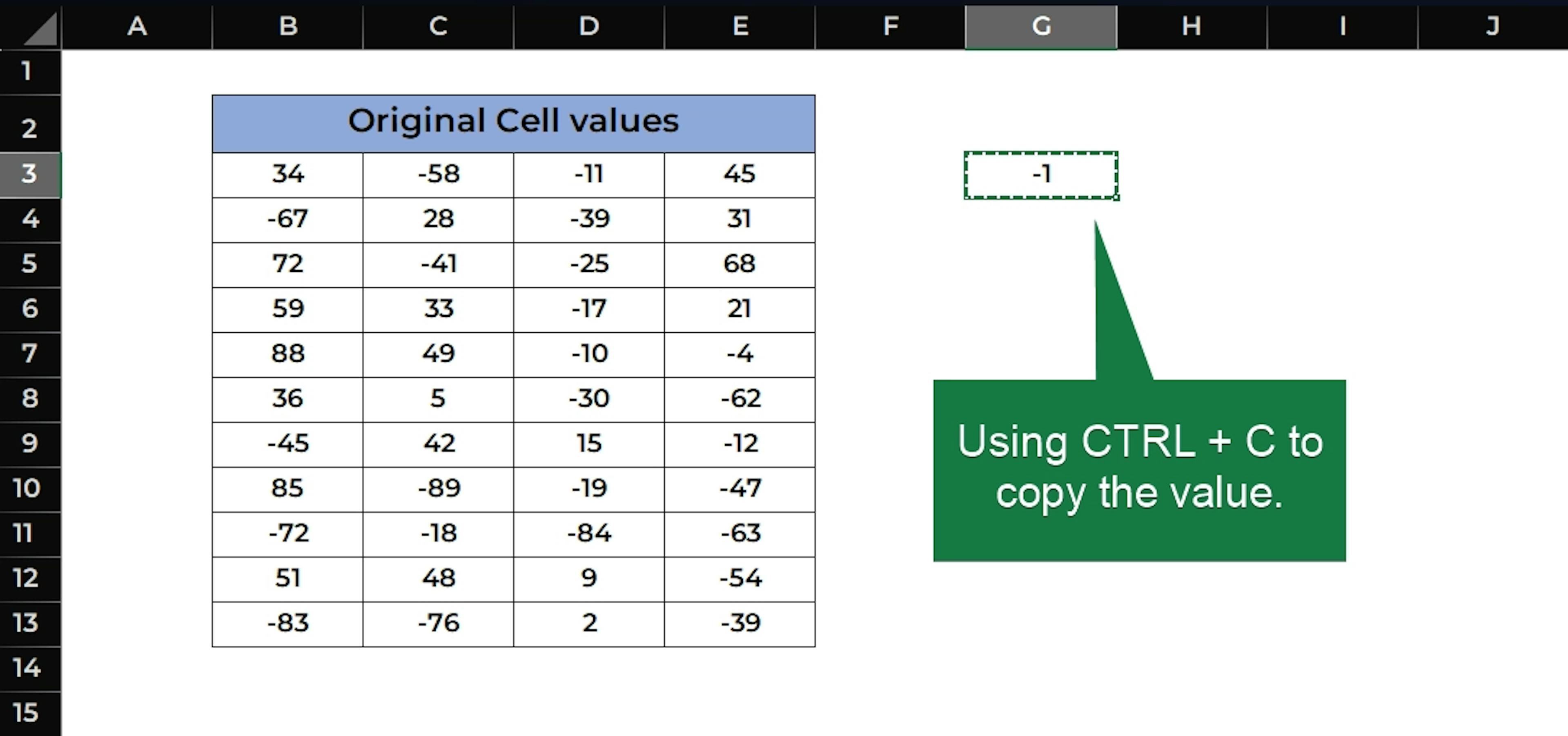 Copy the cell G3