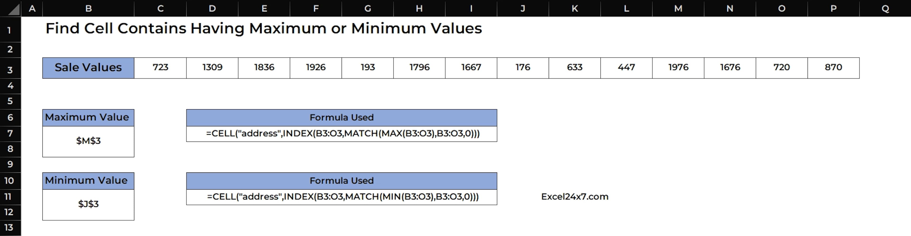 Finding the cell address contains both values ​​and the minimum column.