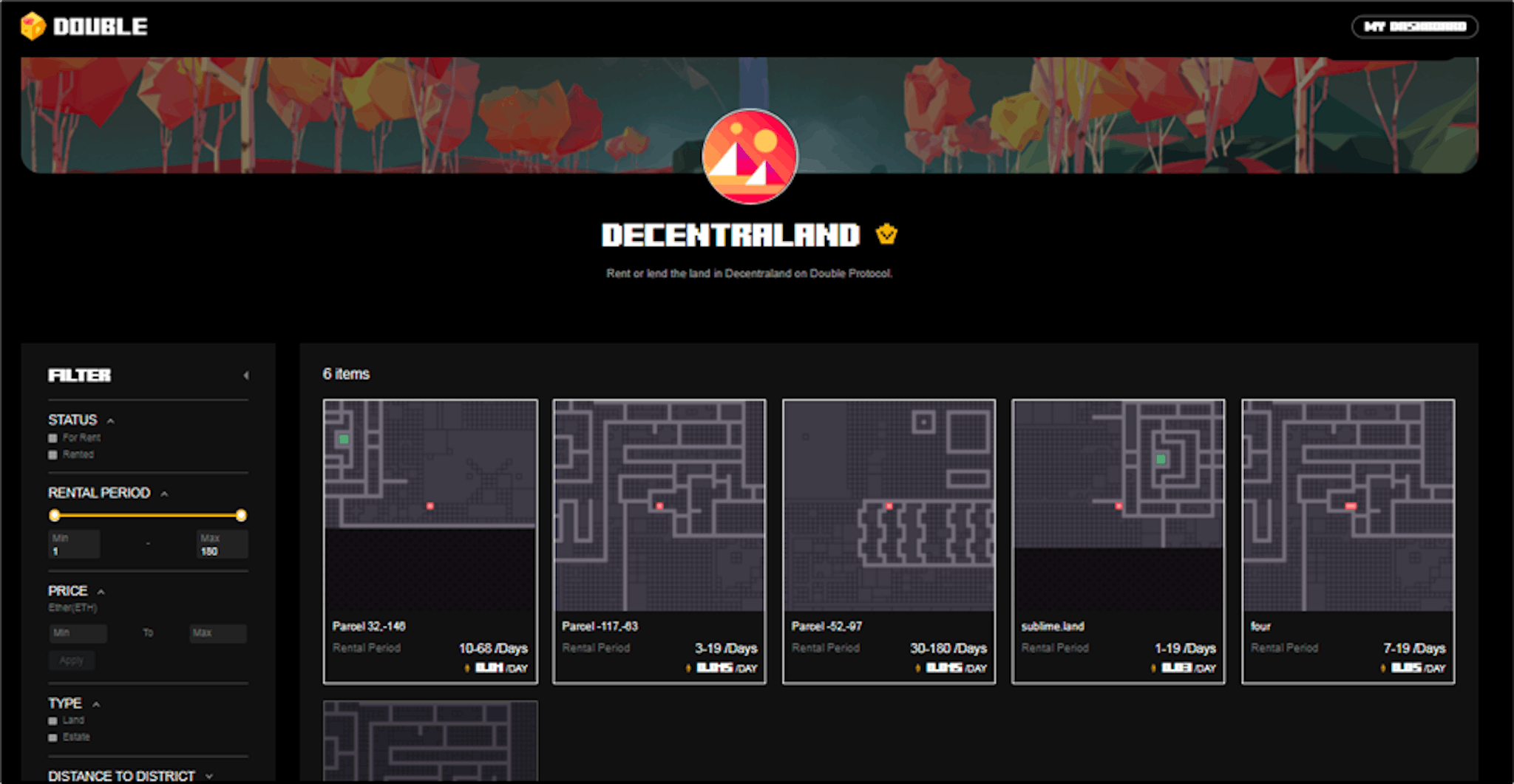 Rental marketplace for Decentraland LAND went live on Double Protocol recently (Source - https://double.one/decentraland/index/)