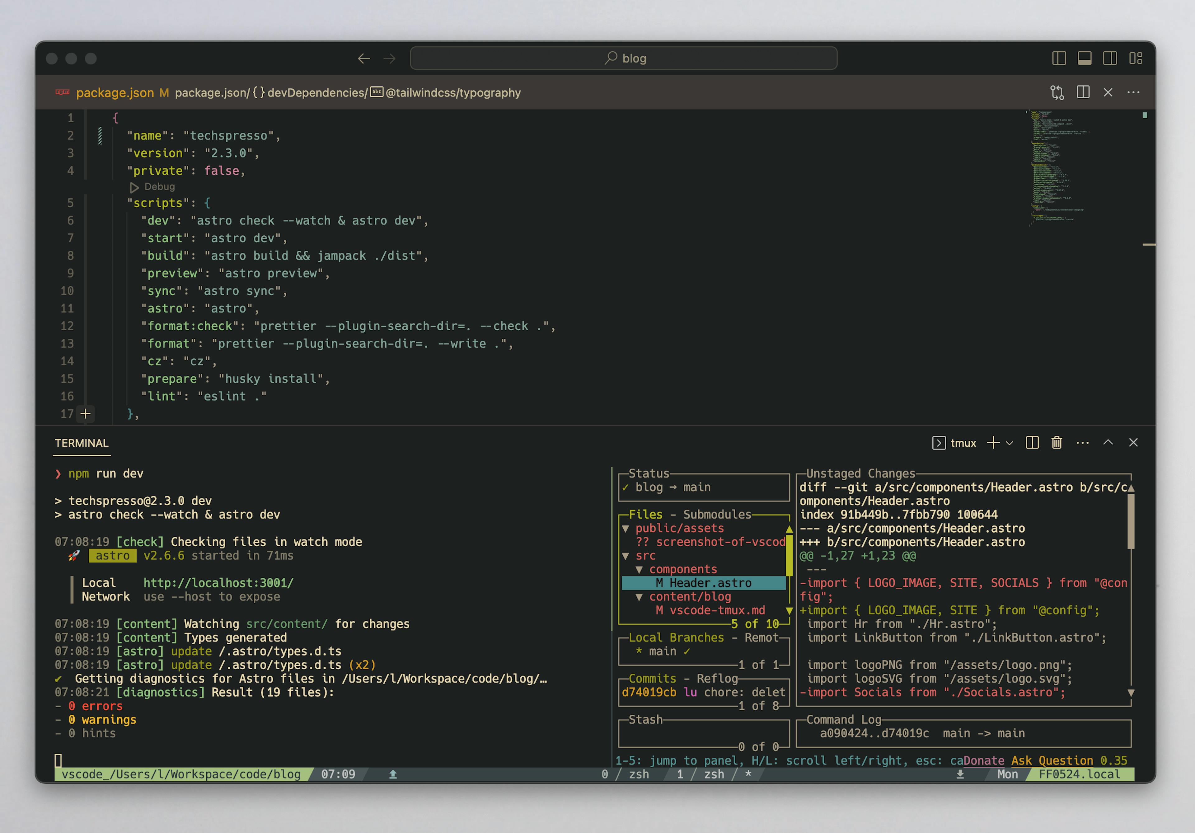 Vscode running tmux inside the integrated terminal