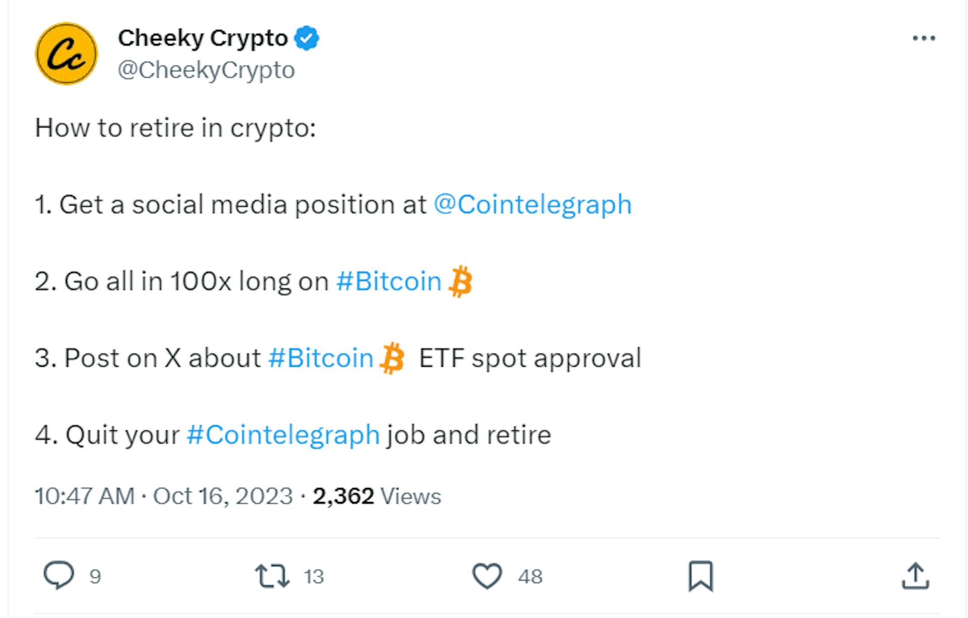 Source: https://twitter.com/CheekyCrypto/status/1713959771072598409 