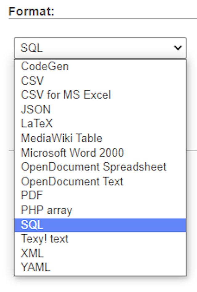 Transfer Your Website to a New Host - Export database file options