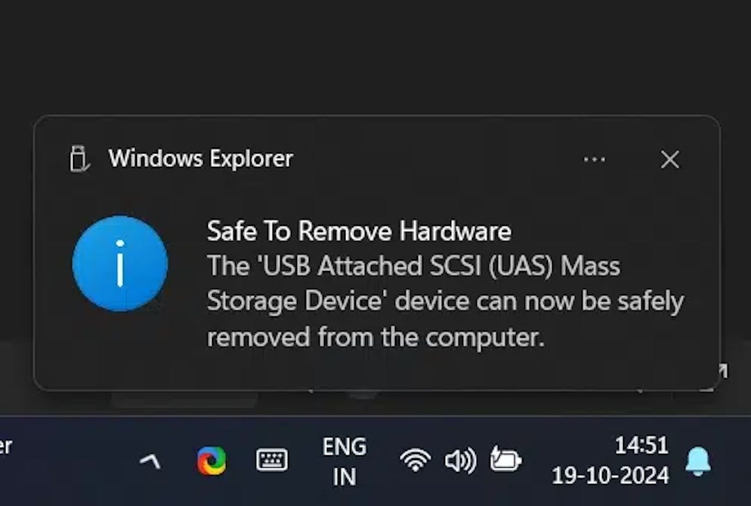 Safe to Remove Hardware Message