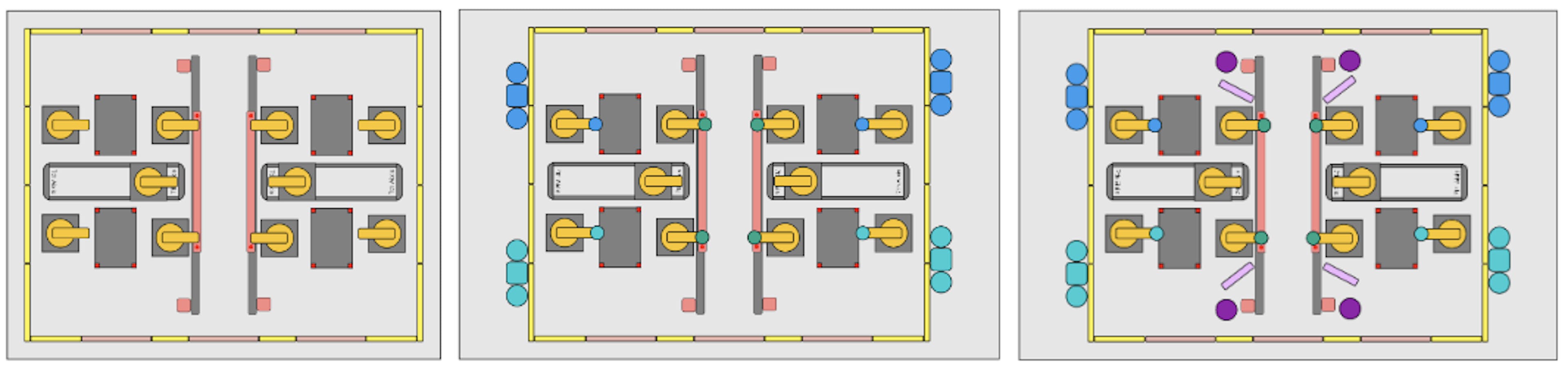 1. Unconfigured Core Blueprint of a Technology cell, 2. Configured Technology cell with joining equipment, 3. Technology cell with process-specific equipment