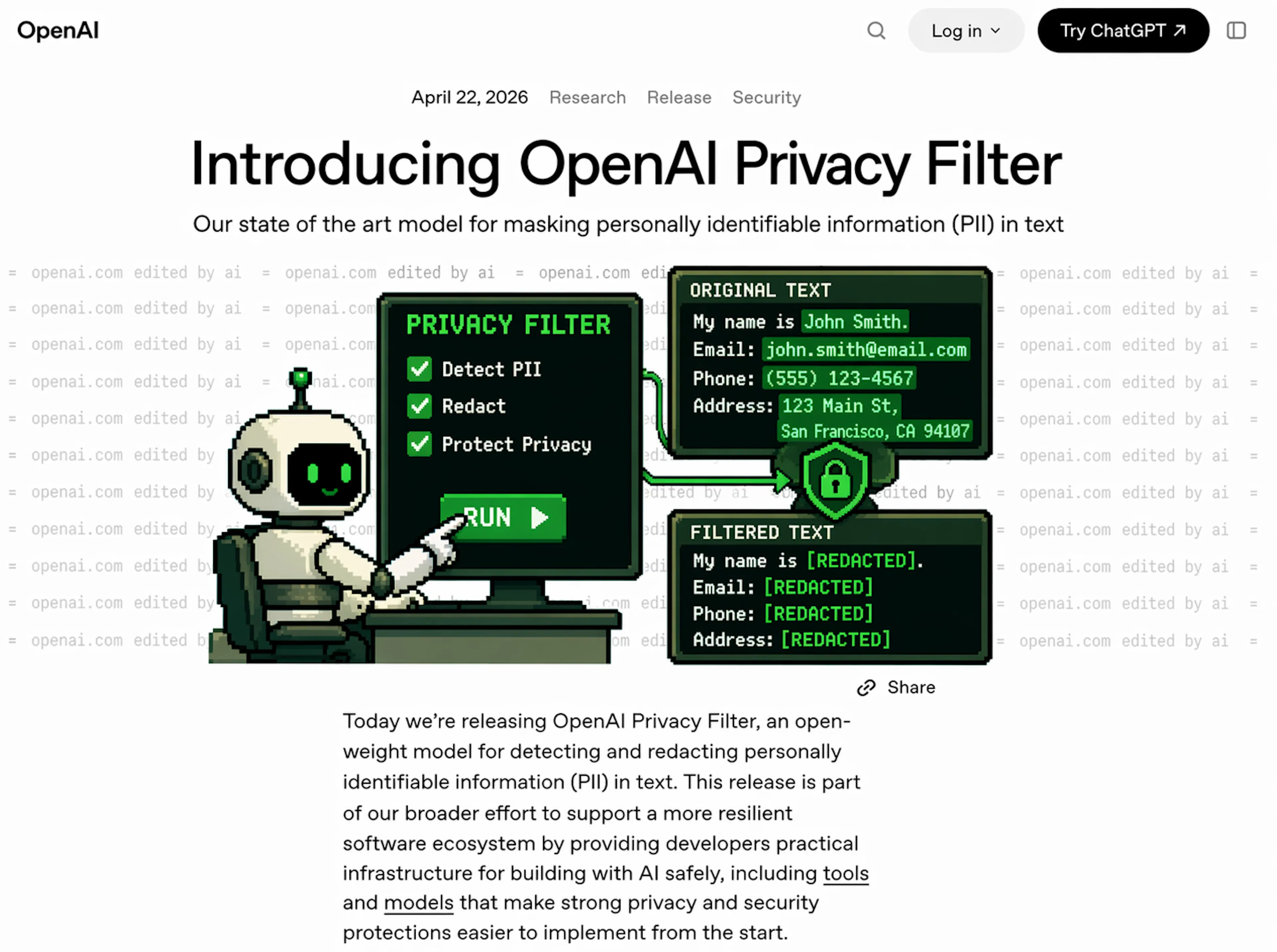 featured image - OpenAI Open-Sources Privacy Filter, a Tiny Model That Scrubs PII Without an API Call