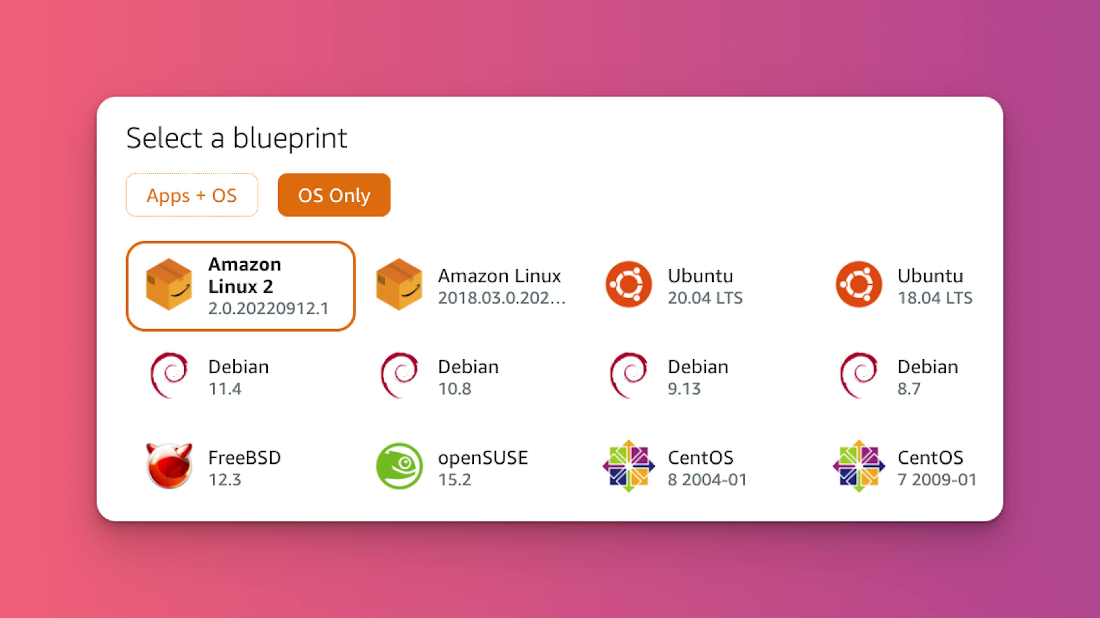 Amazon Lightsail OS Blueprint Options