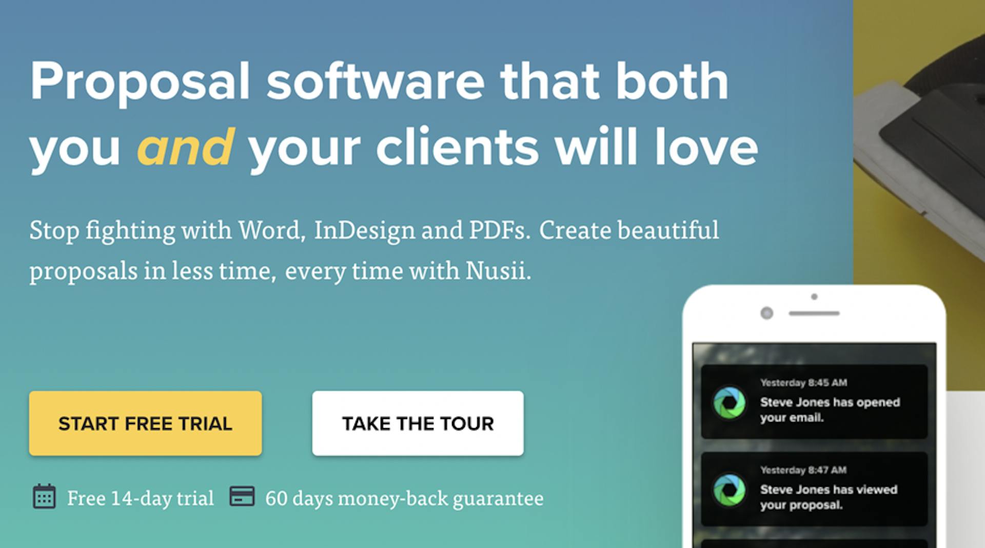 Oben: Die Website von Nusii positioniert es als Alternative zu Word und InDesign.