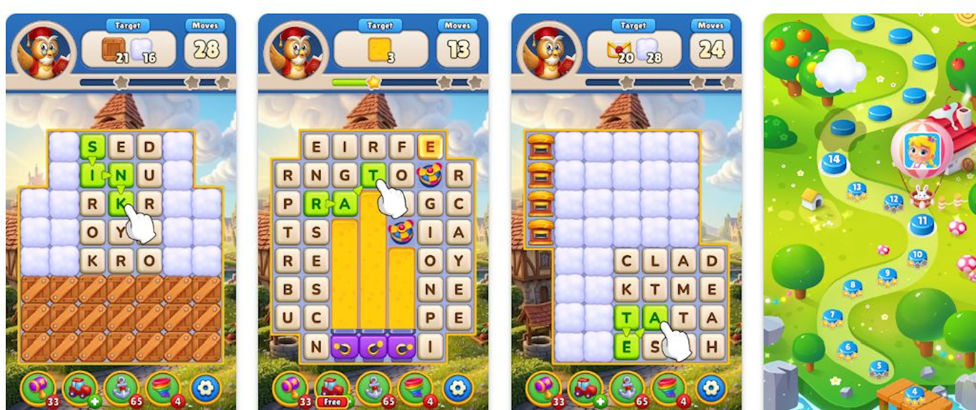 Morning Words is a cozy word puzzle game where players connect adjacent letter tiles to clear goals like crates, cheese, and grass across a colorful saga map.Designed as a relaxing morning brain workout, it pairs classic word-search mechanics with casual progression and smart, player-first monetization.