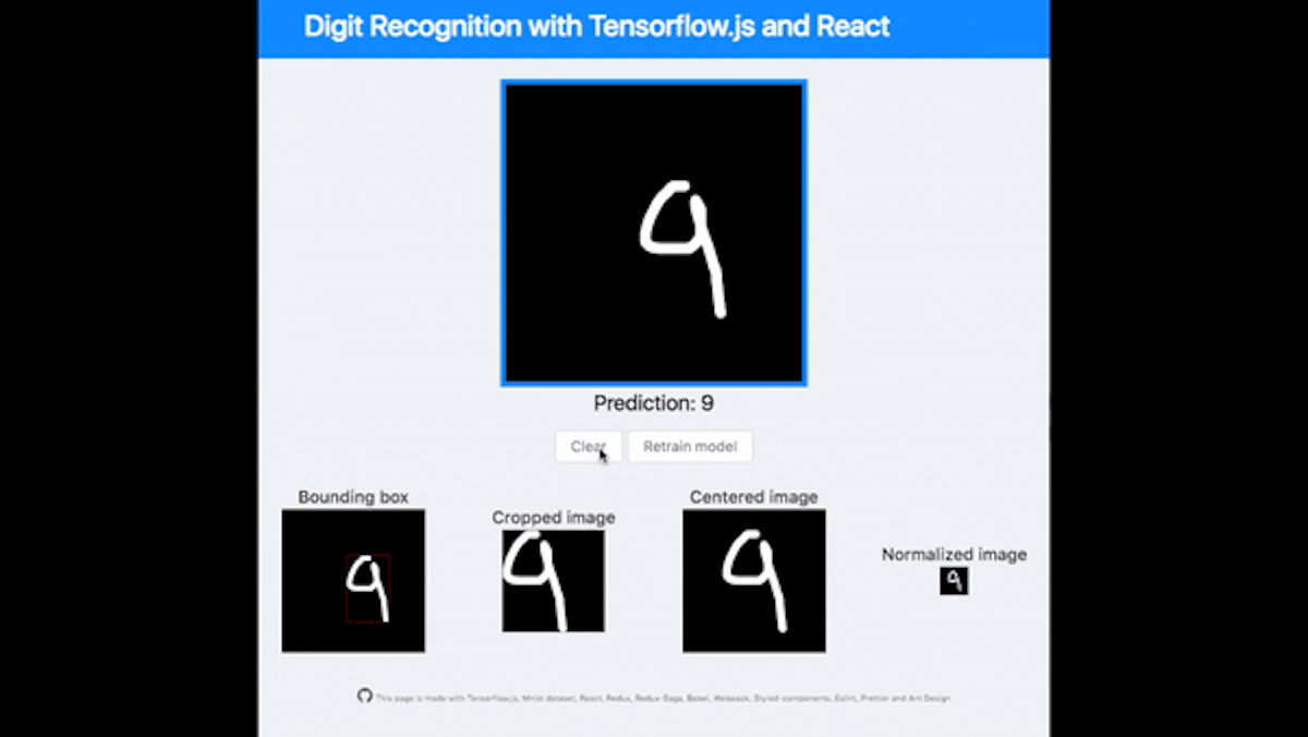 Digit recognition with Tensorflow JS and React
