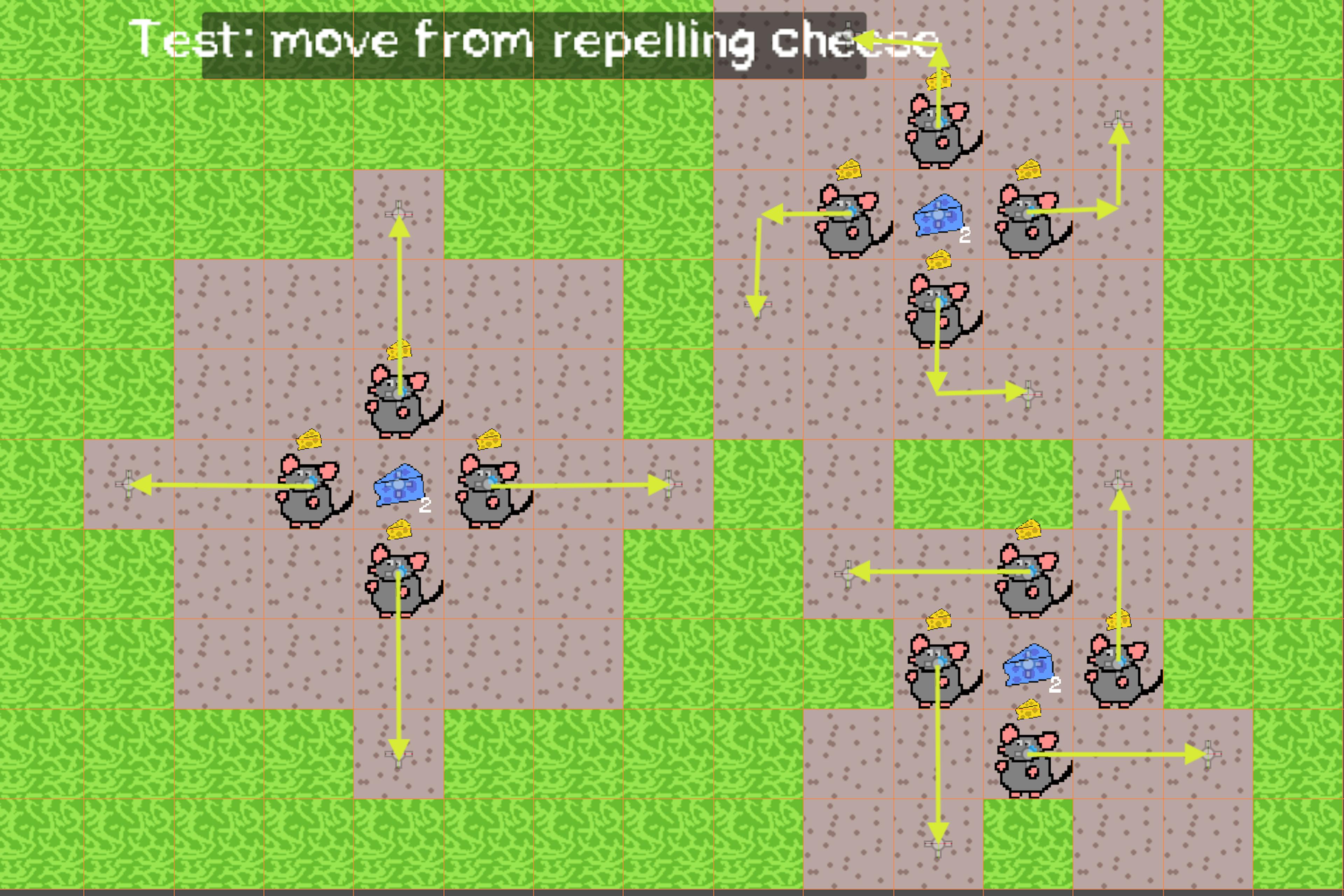 The resulting test map for 'repel' mechanic testing