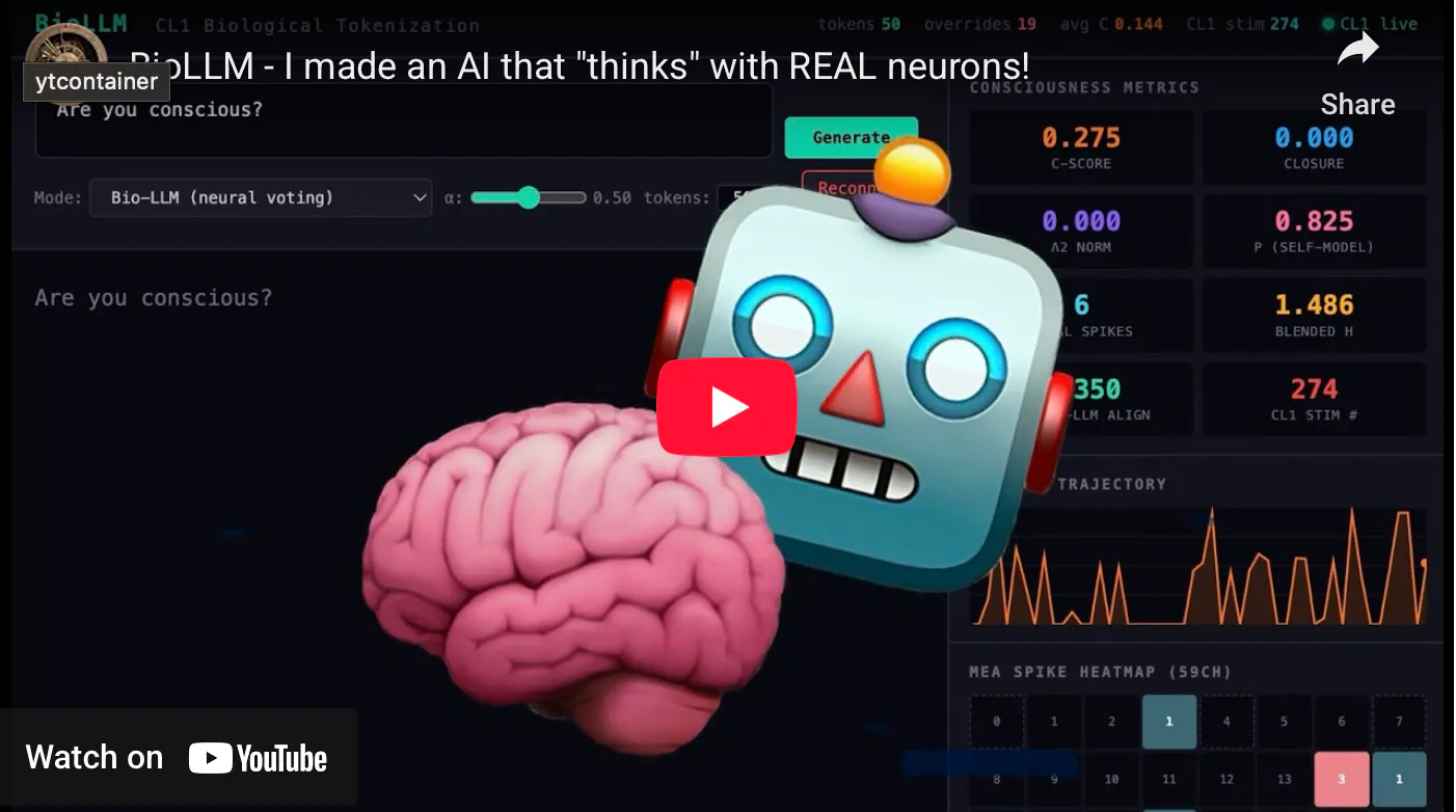 featured image - I Wired 800,000 Living Neurons Into an LLM. Here's What Actually Happened.