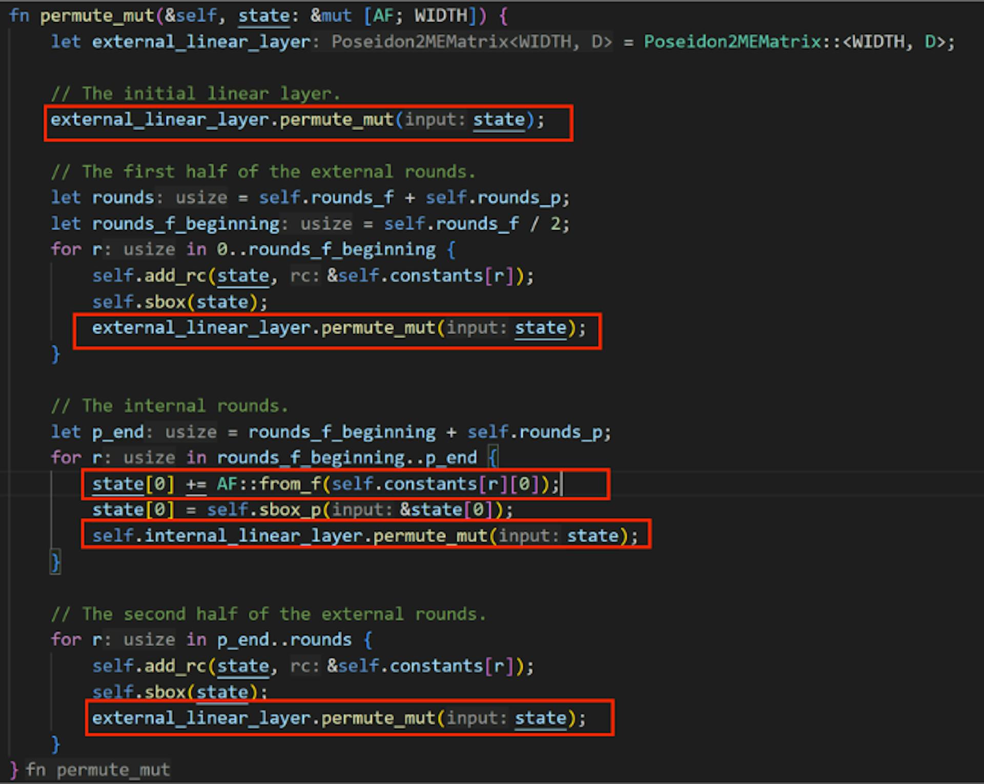 Figure 7: Core code with changes in red