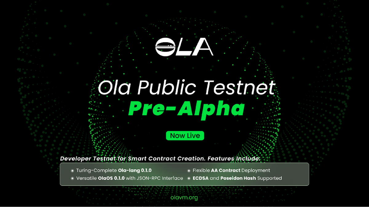 featured image - Giới thiệu Mạng thử nghiệm Pre-Alpha của Ola: Trao quyền sở hữu dữ liệu và đổi mới hợp đồng thông minh ZK