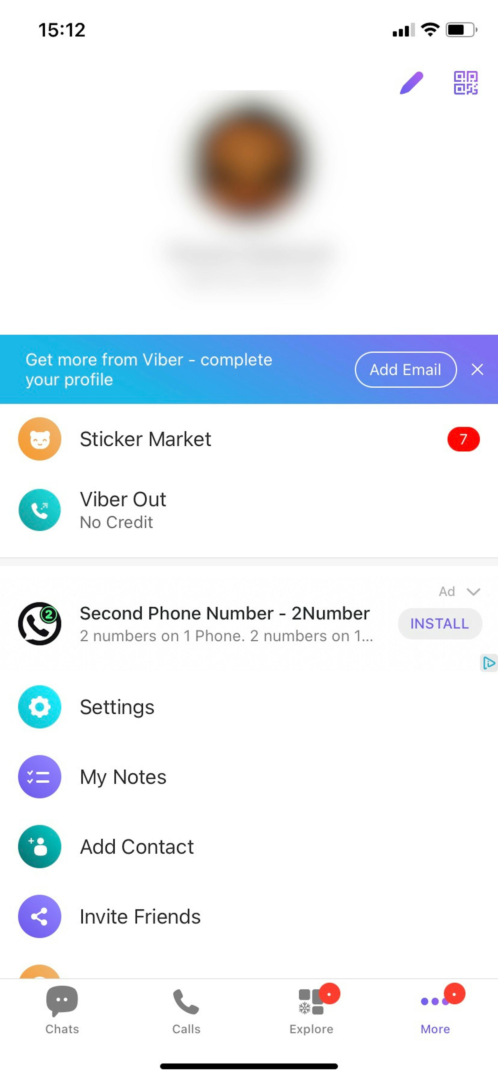 Viber app - more view