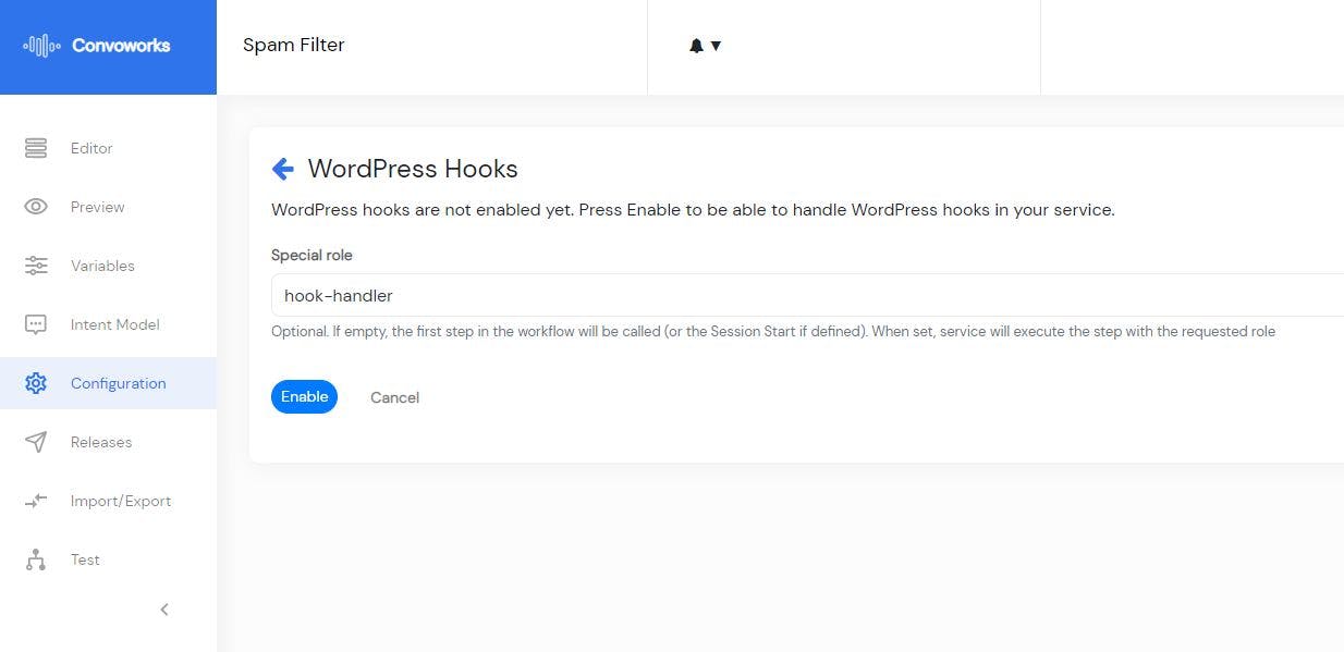 Enabling the WordPress Hooks