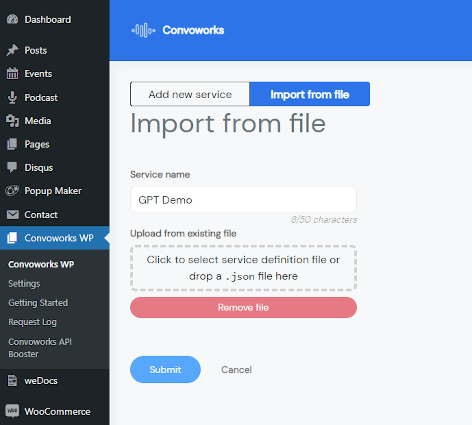 Import Convoworks service definition