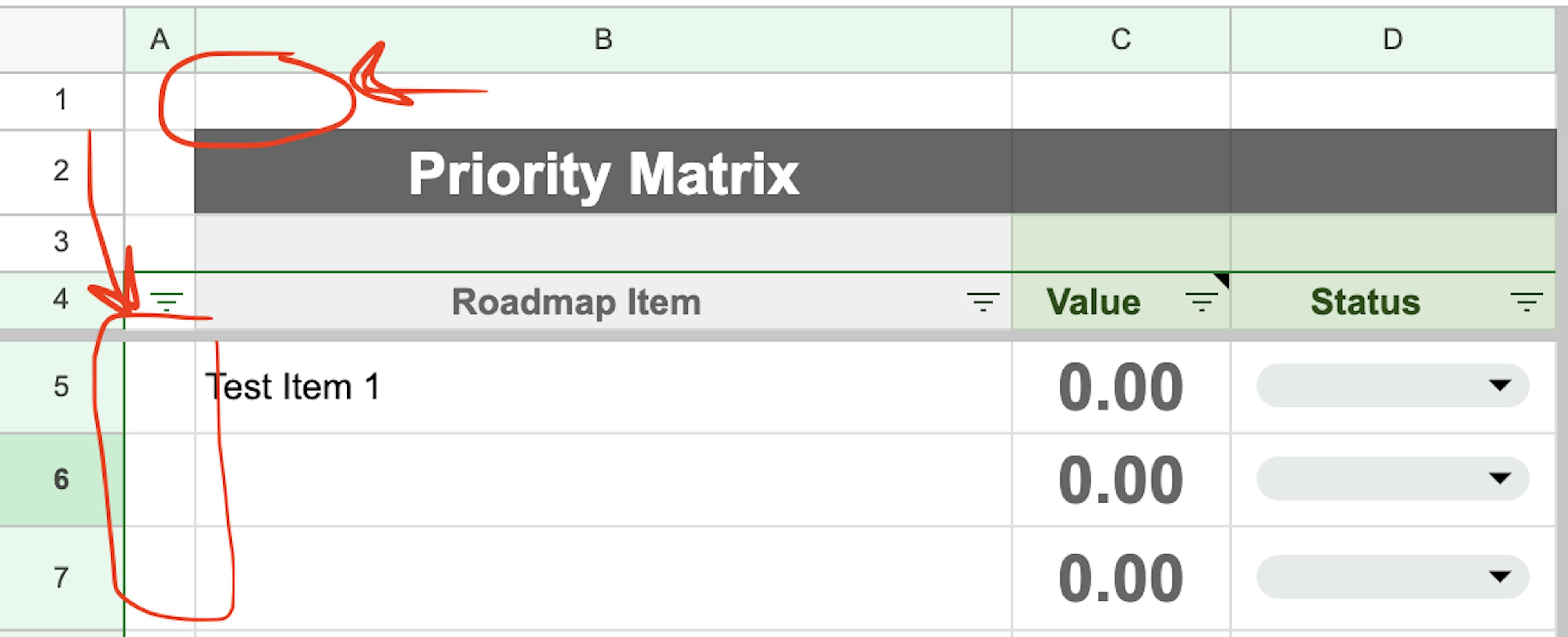 Product Management Priority Matrix - Formatting your Google Sheet