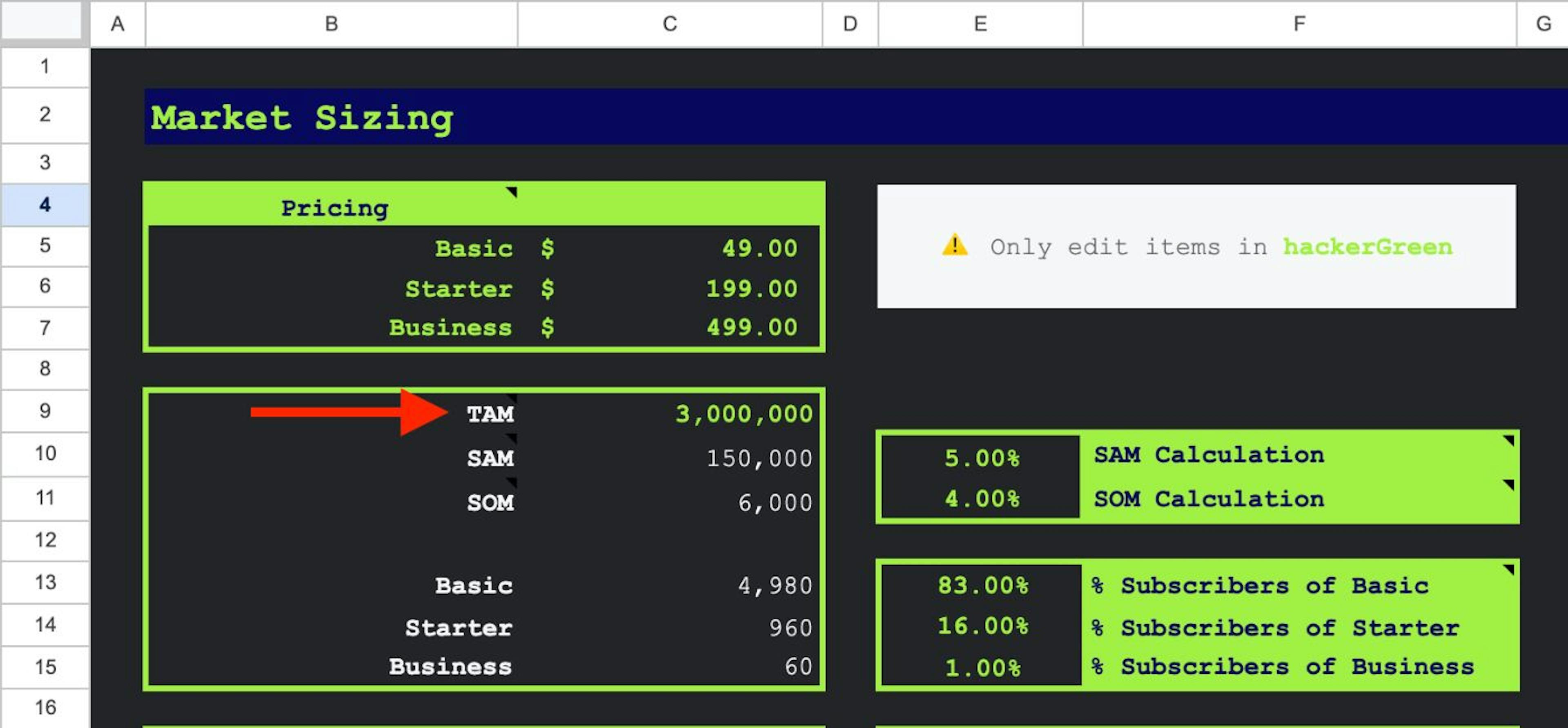 Input TAM in cell C9