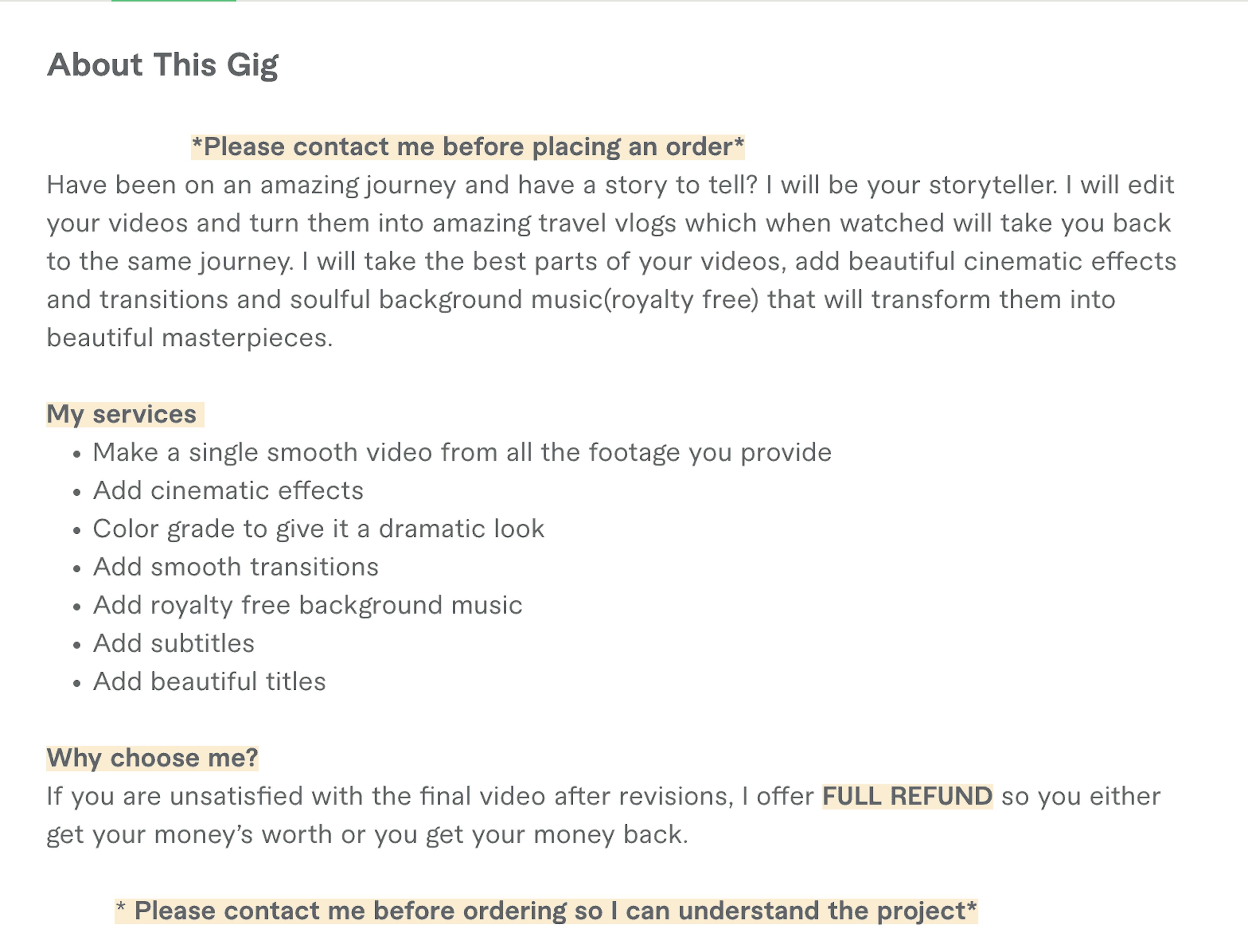 Fiverr gig description