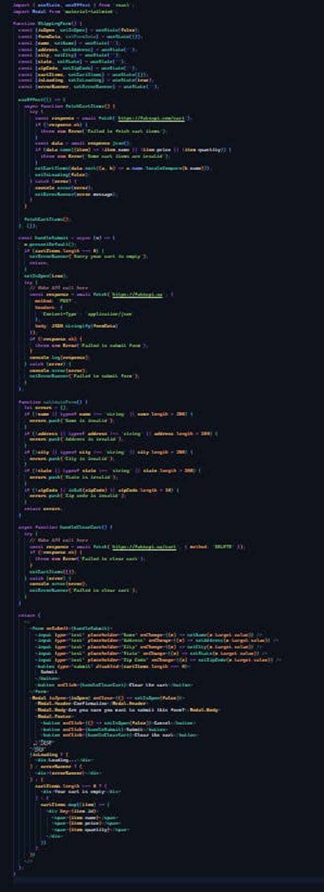 Example of how a bloated React file can look like