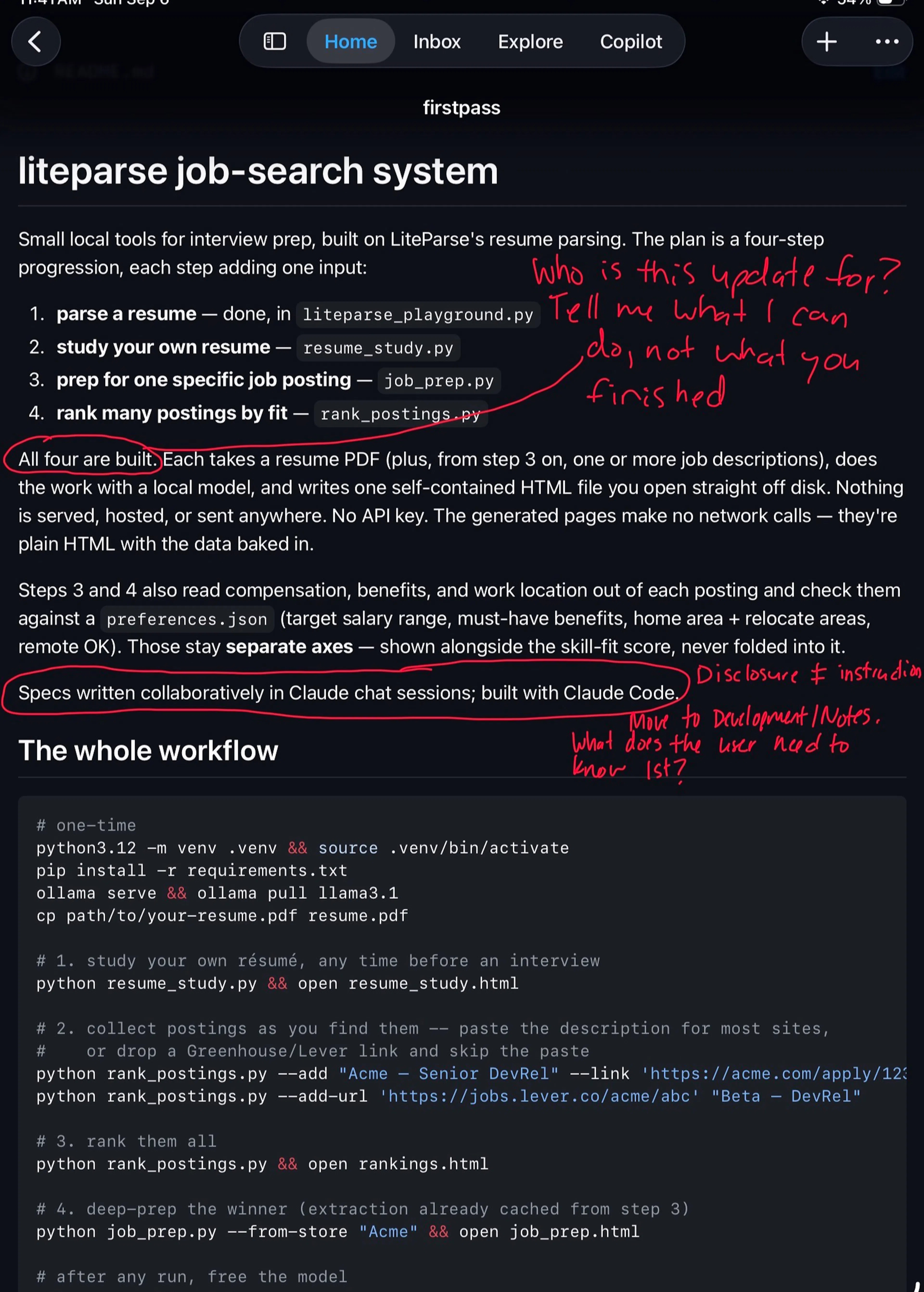 The README says "All four are built" as a status update on a four-step workflow