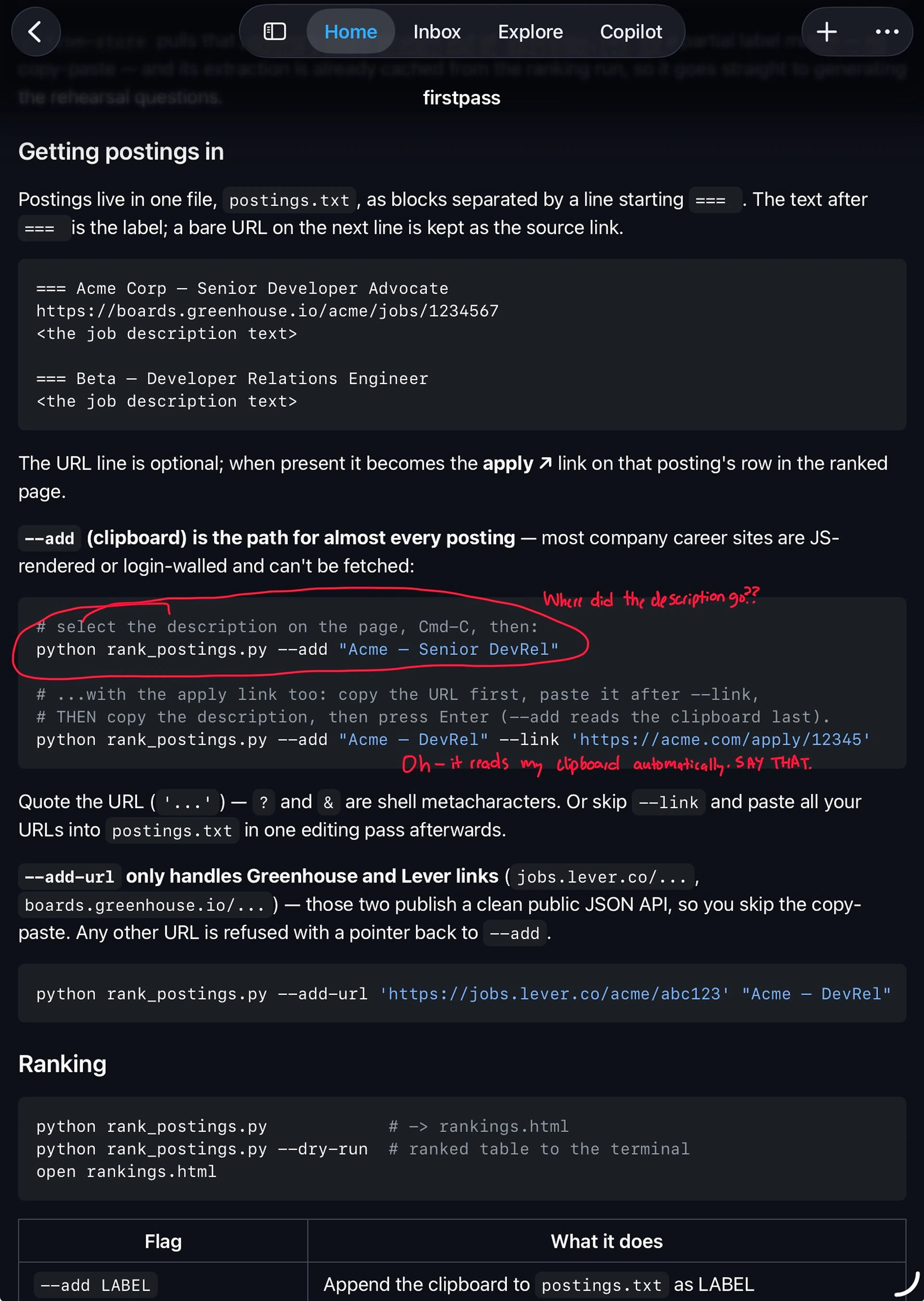 Clipboard instructions with "WHERE DID THE DESCRIPTION GO??"