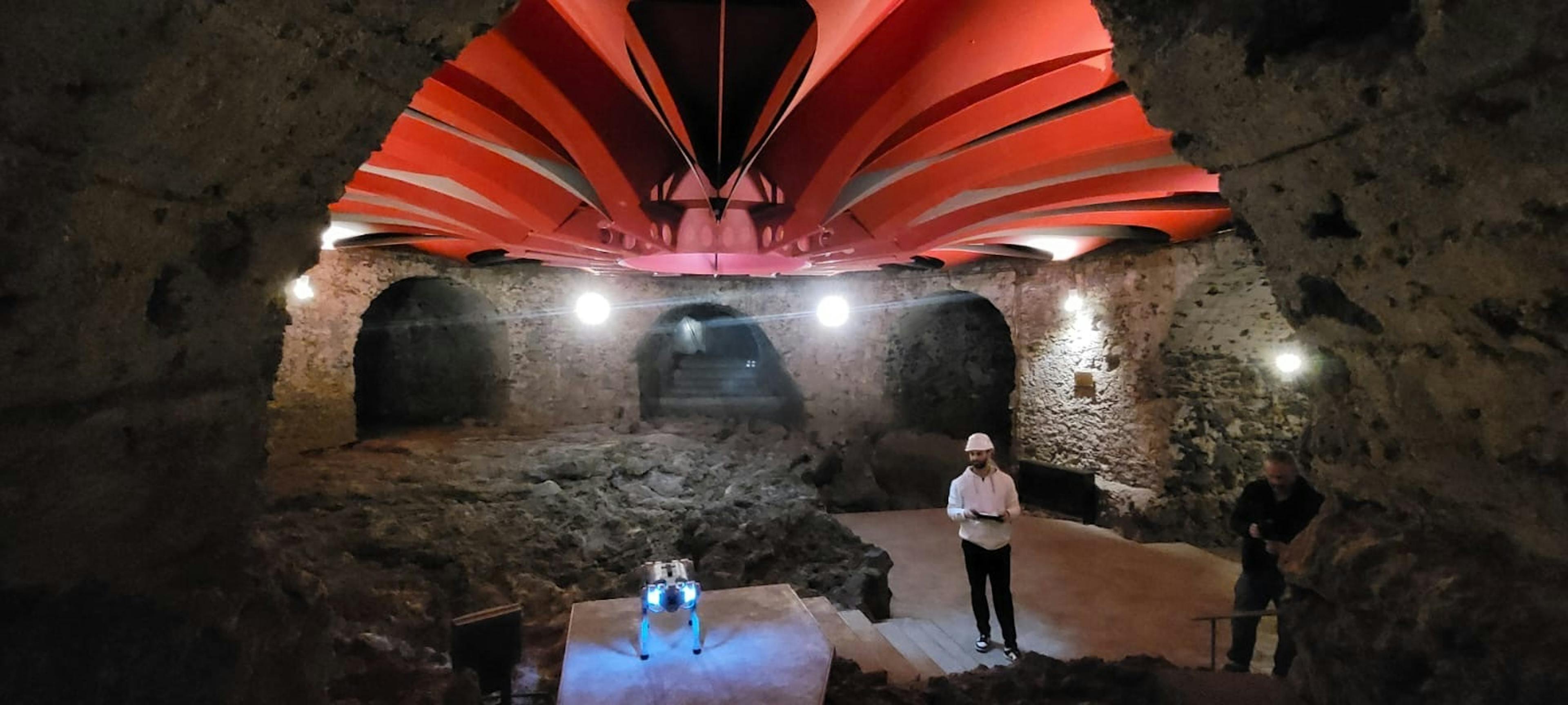 Working with Hido, our robot dog, on the digital acquisition of a 12th-century monastery's underground.