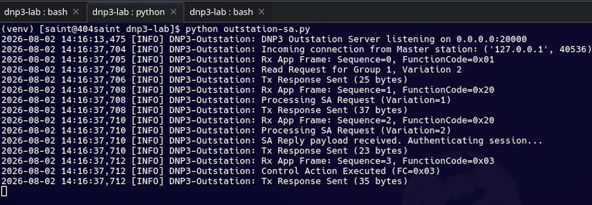 Figure 10. The Secure Authentication outstation validating Group 120 authentication objects, updating session state, and authorizing protected control operations.