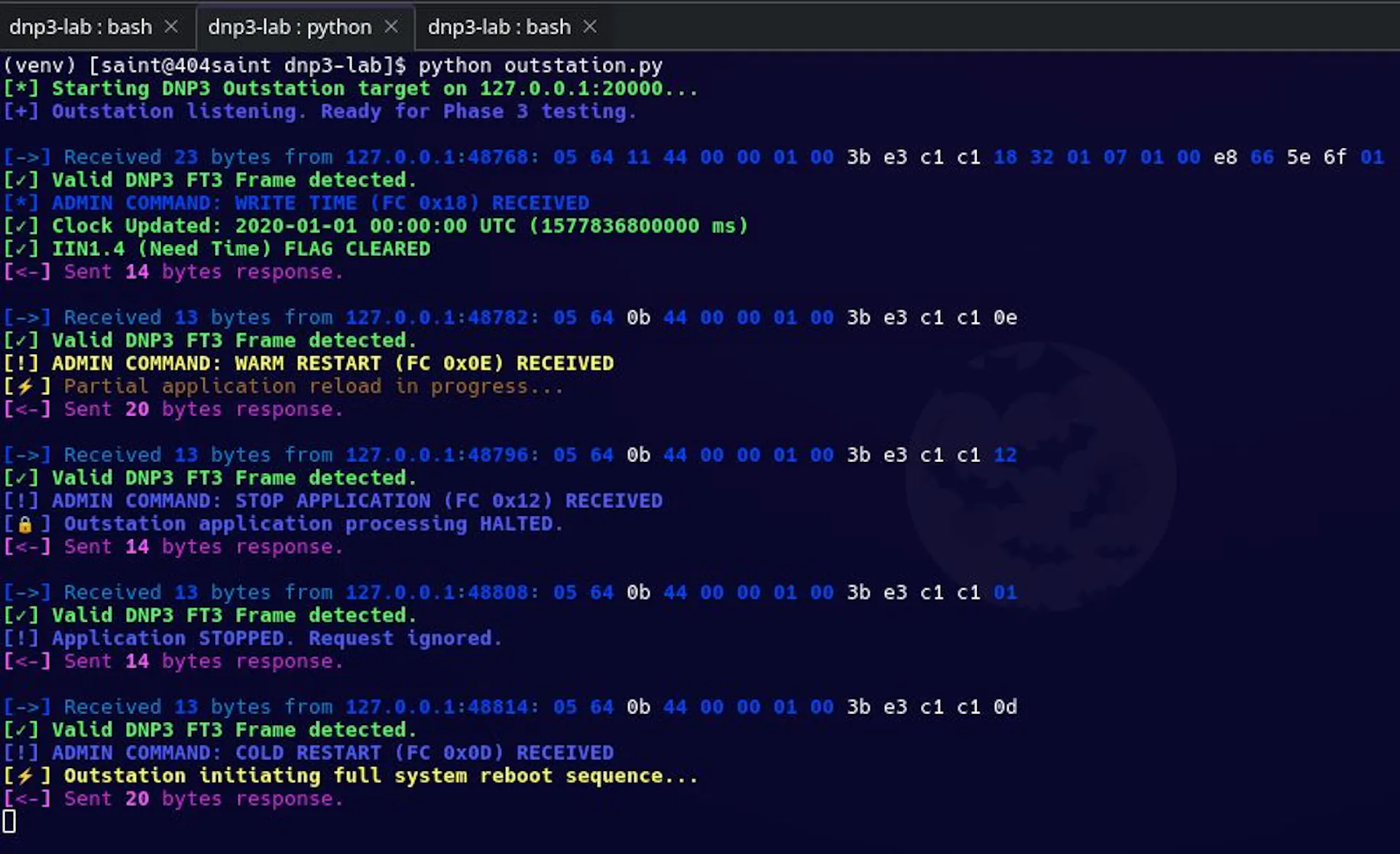 Figure 6. Runtime state changes following administrative commands, including clock updates, application halt, and restart processing.