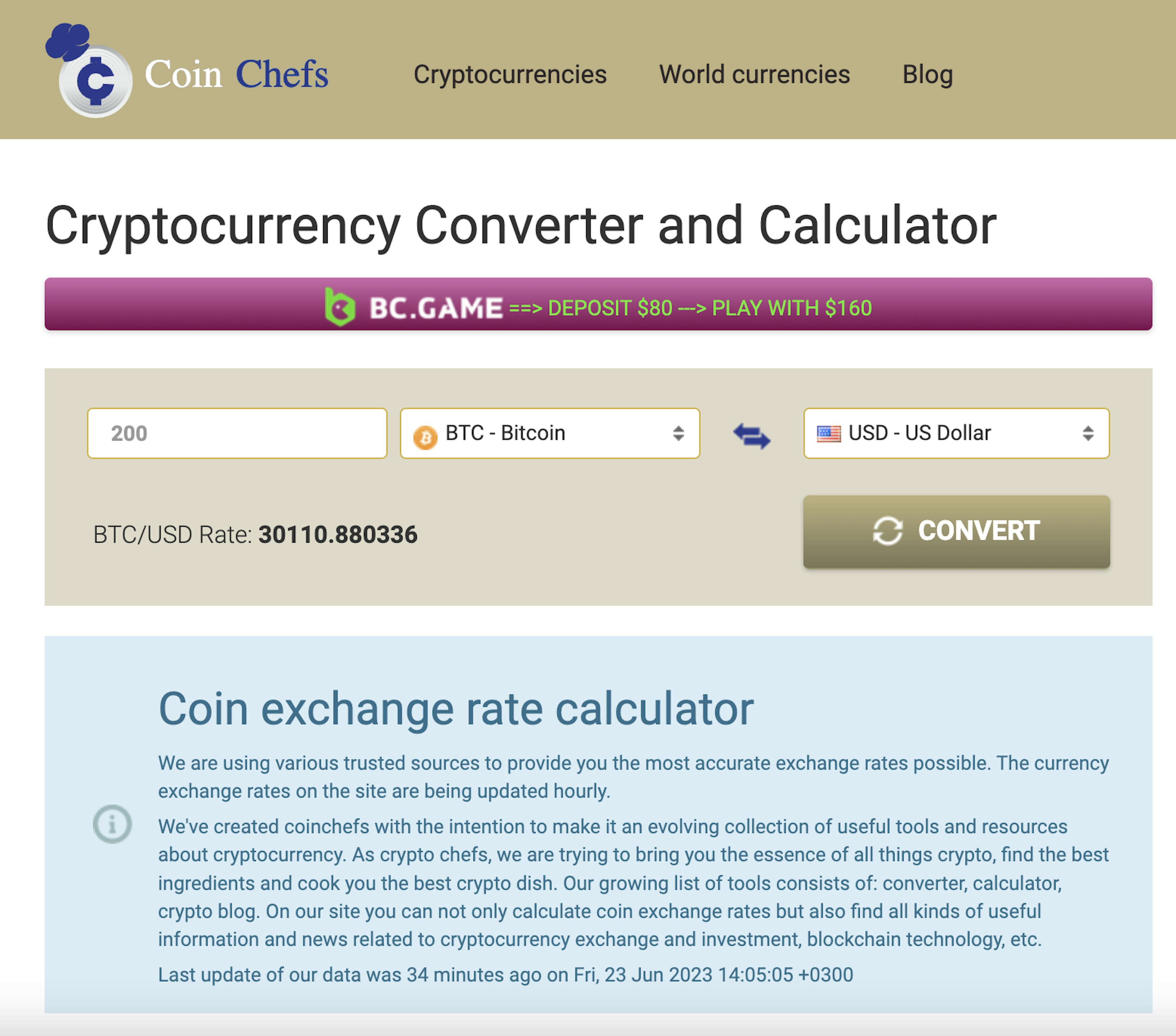 Site do conversor de criptomoeda Coinchefs