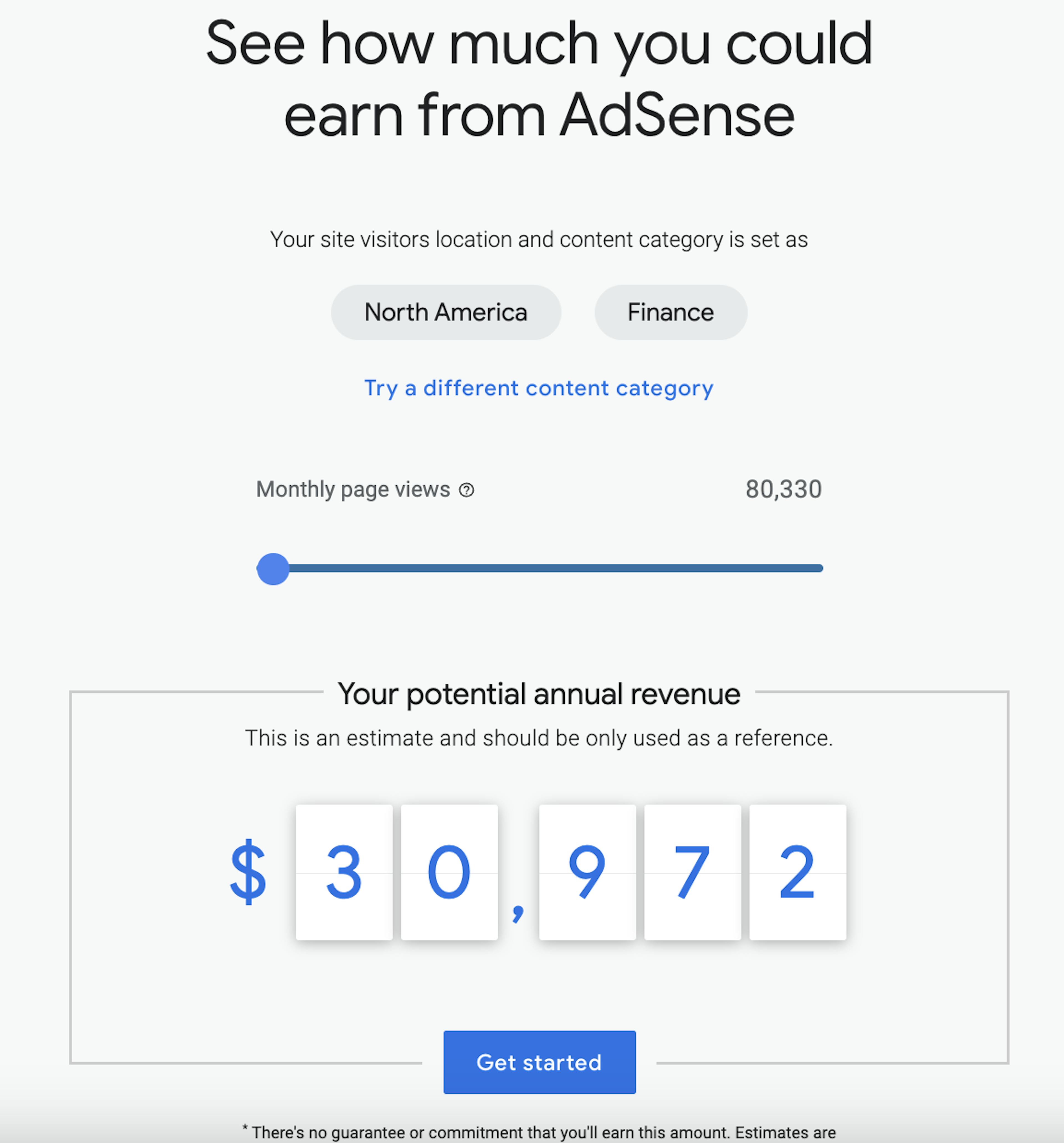 Estimativa do Adsense para o tráfego da Coinchefs de aproximadamente 80.000 visitas