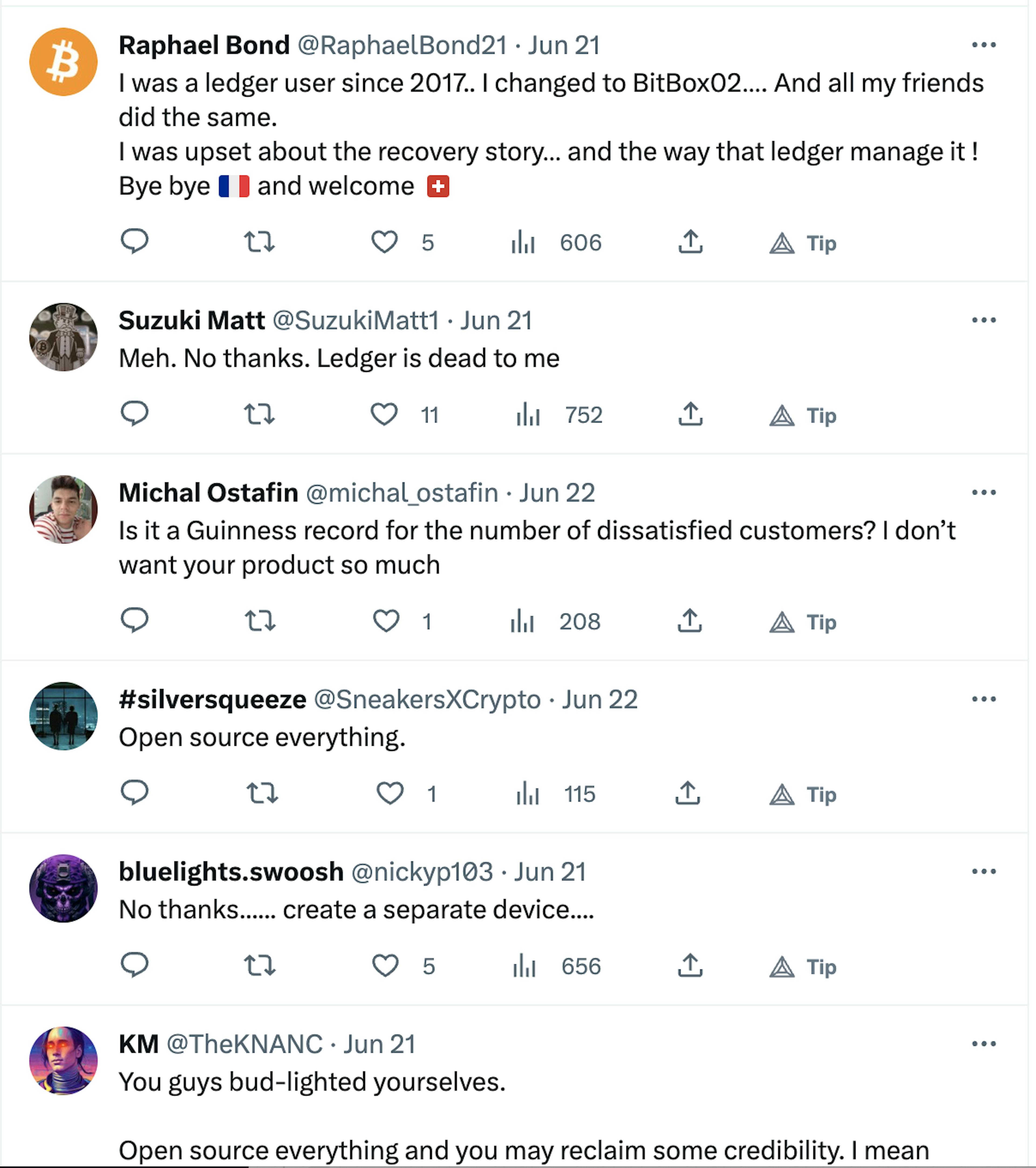 Unhappy user responses to Ledger recovery announcements