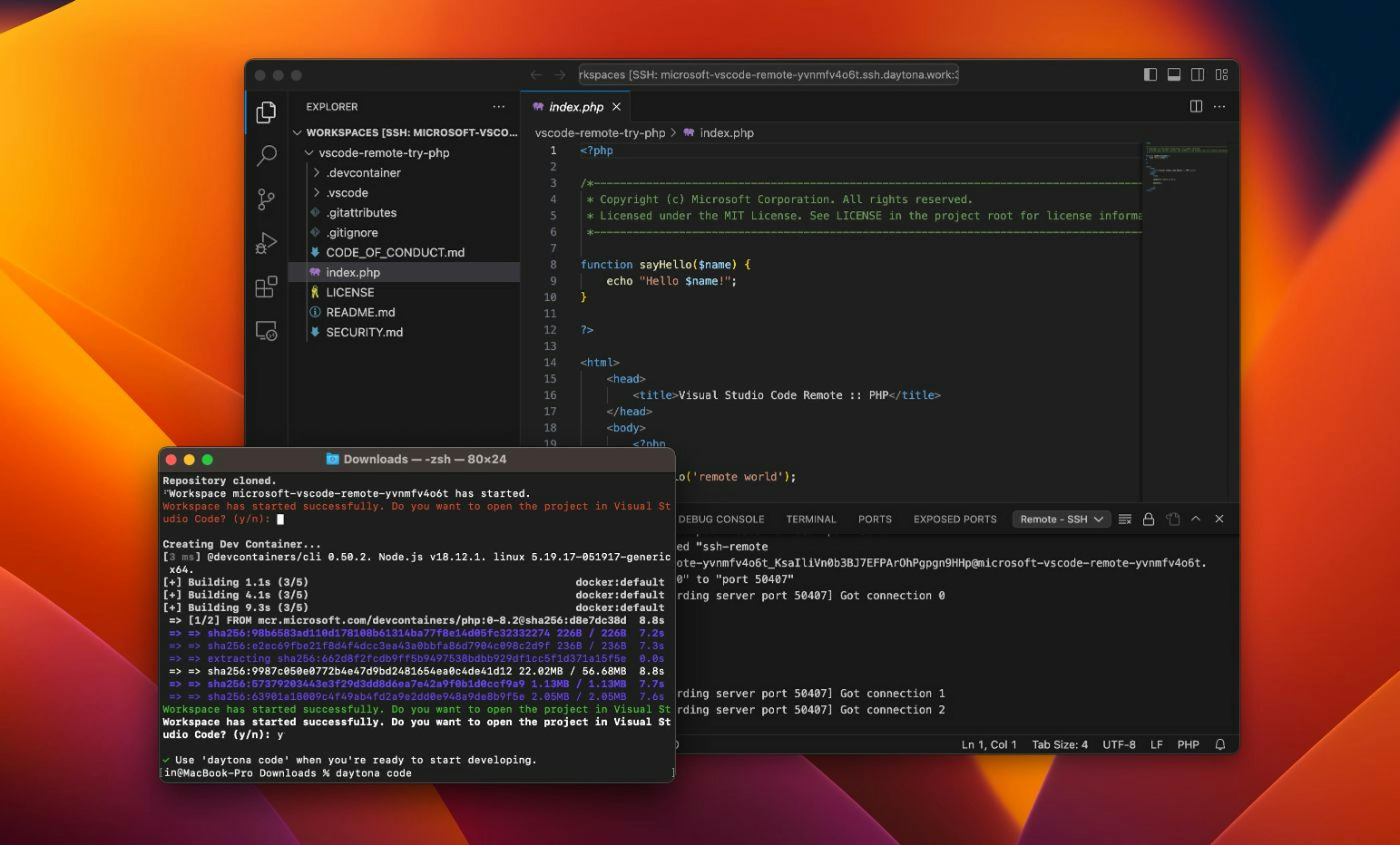 Daytona: Remote Workspace created via terminal & opened in Local VS Code Image Credits: Daytona