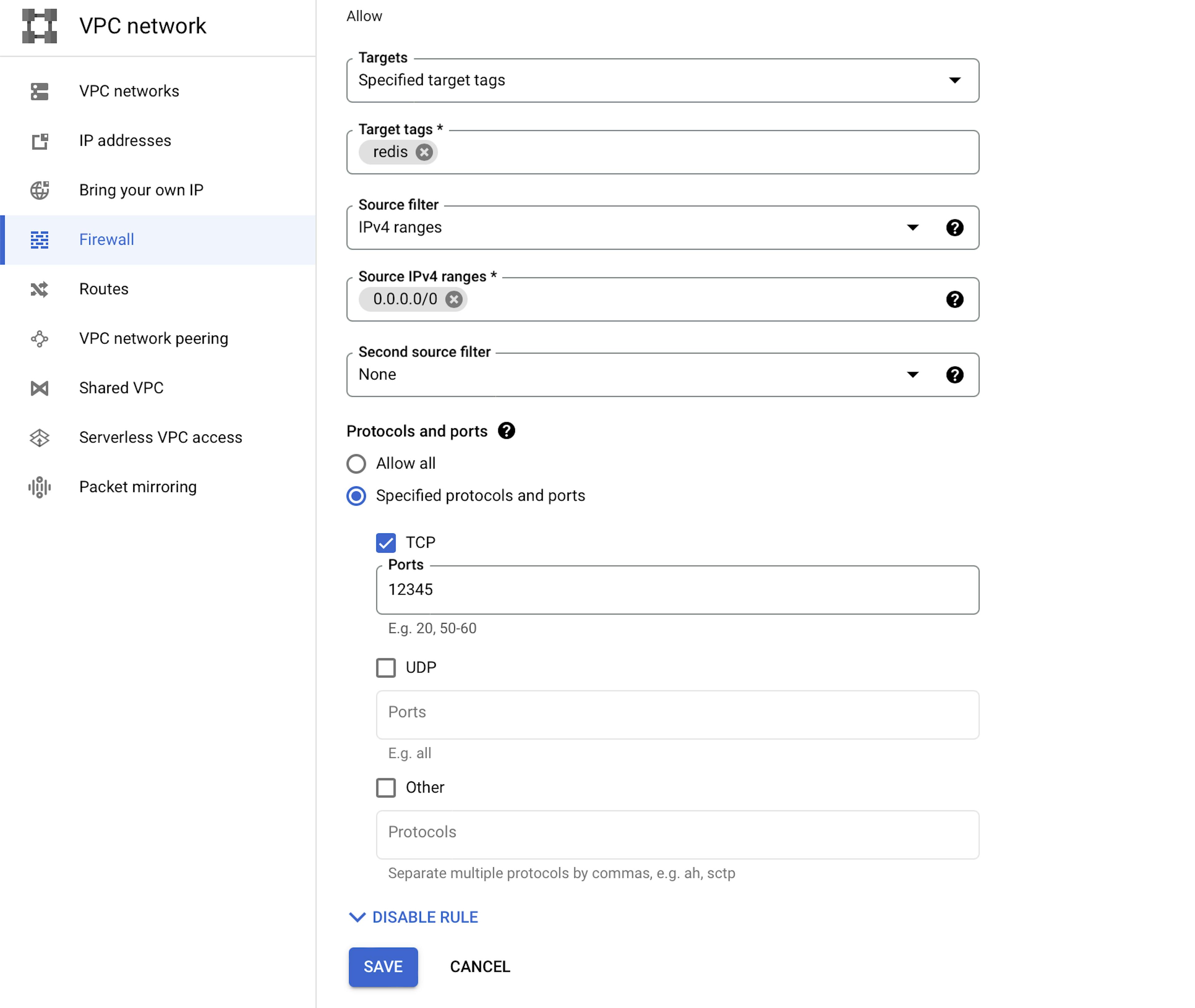 Creating a firewall rule