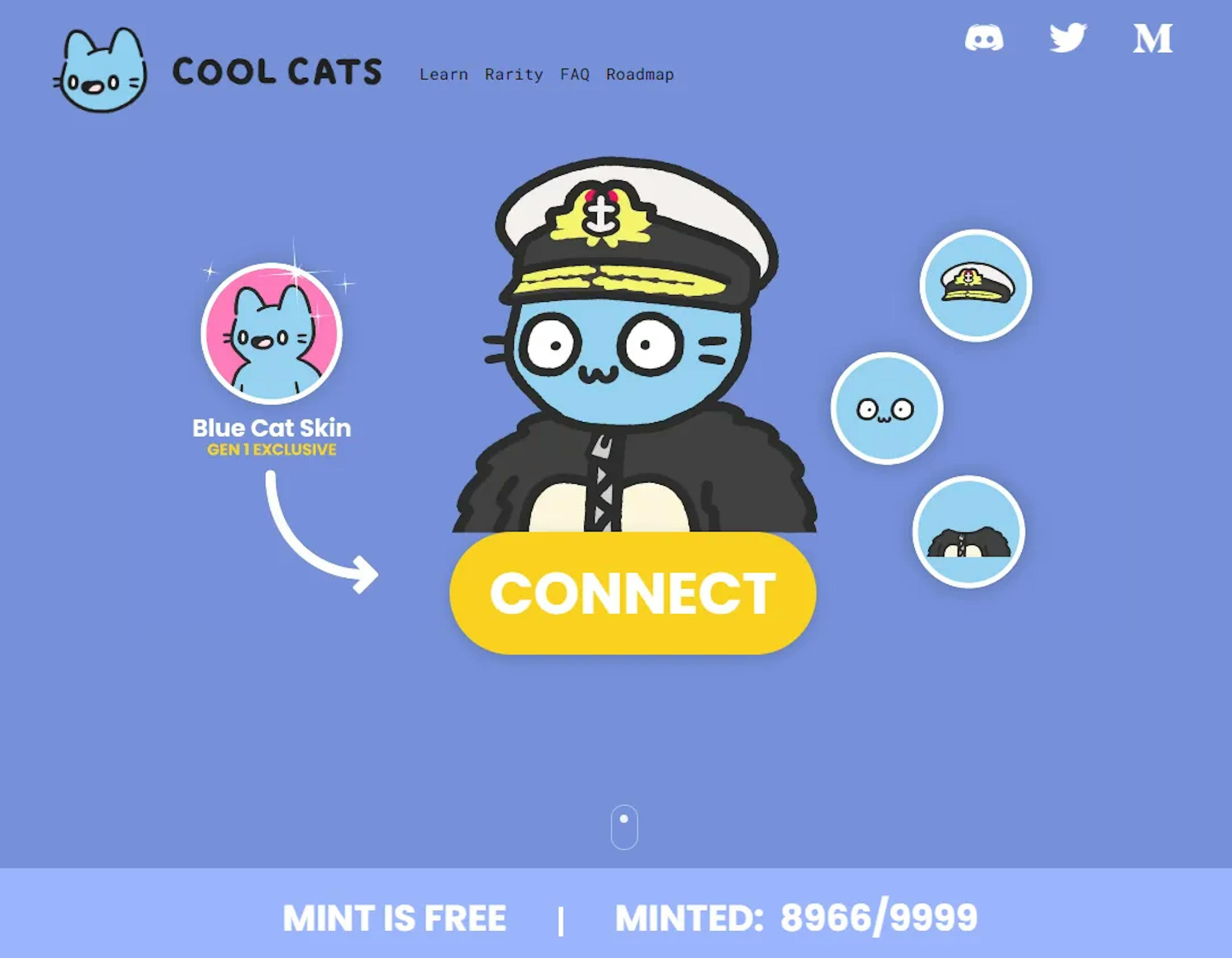 On dirait le site Web de Cool Cats, n'est-ce pas ? Attention, il s'agit en fait d'une capture d'écran d'un véritable site d'escroquerie en cours qui essaie de tromper les gens avec leurs NFT !