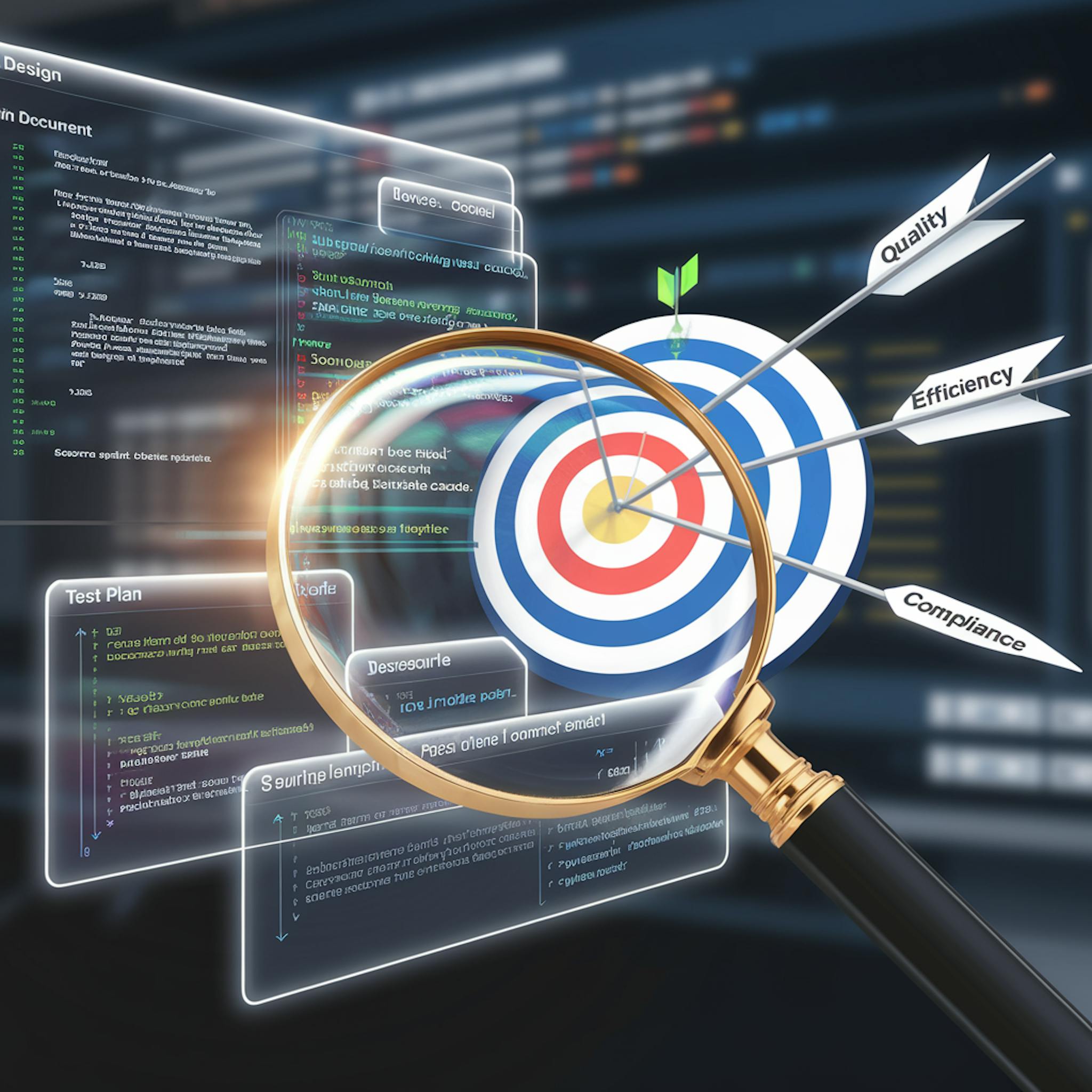 An image showing a bulleyes dartboard that represents hitting the targets in a software review